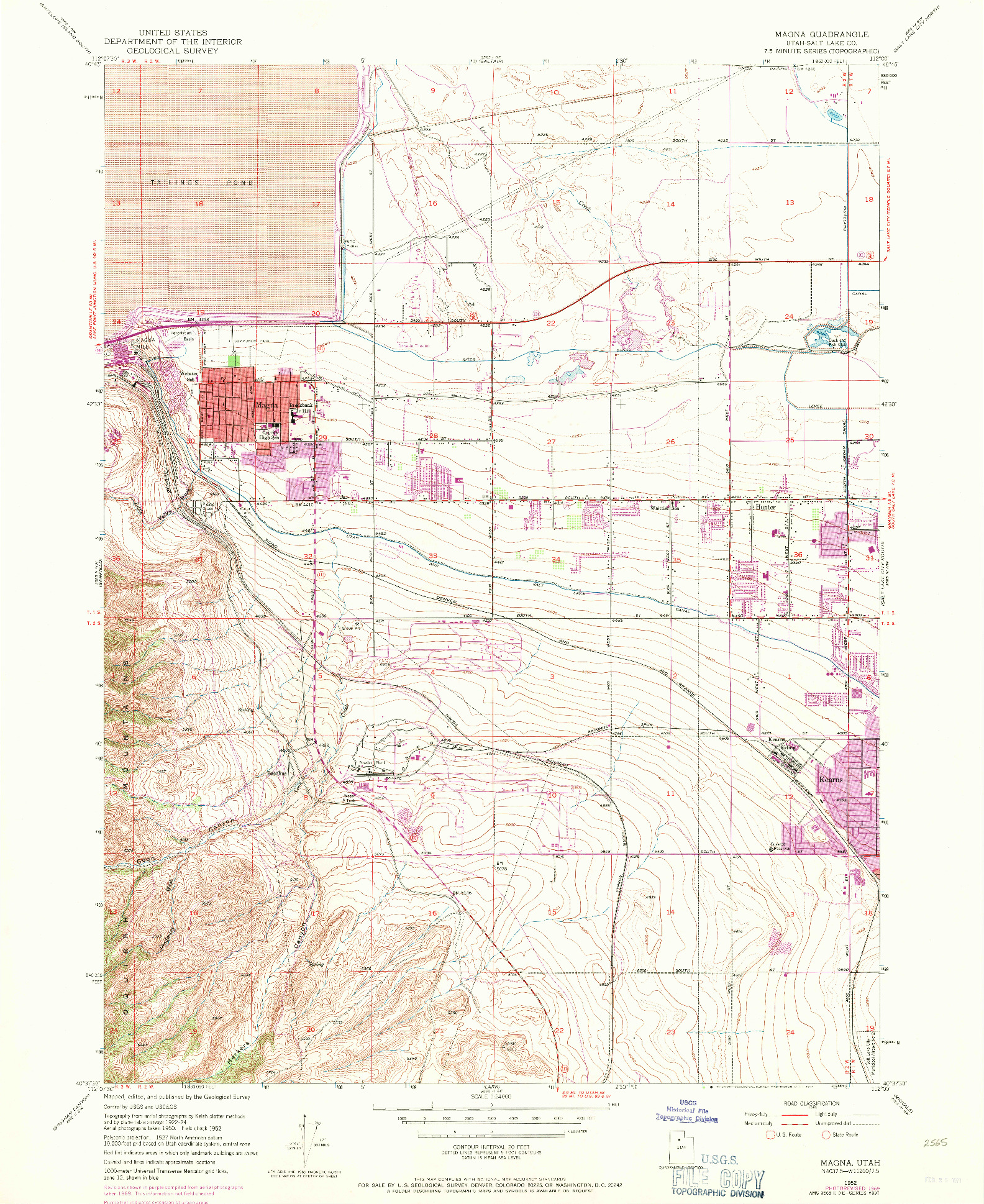 USGS 1:24000-SCALE QUADRANGLE FOR MAGNA, UT 1952