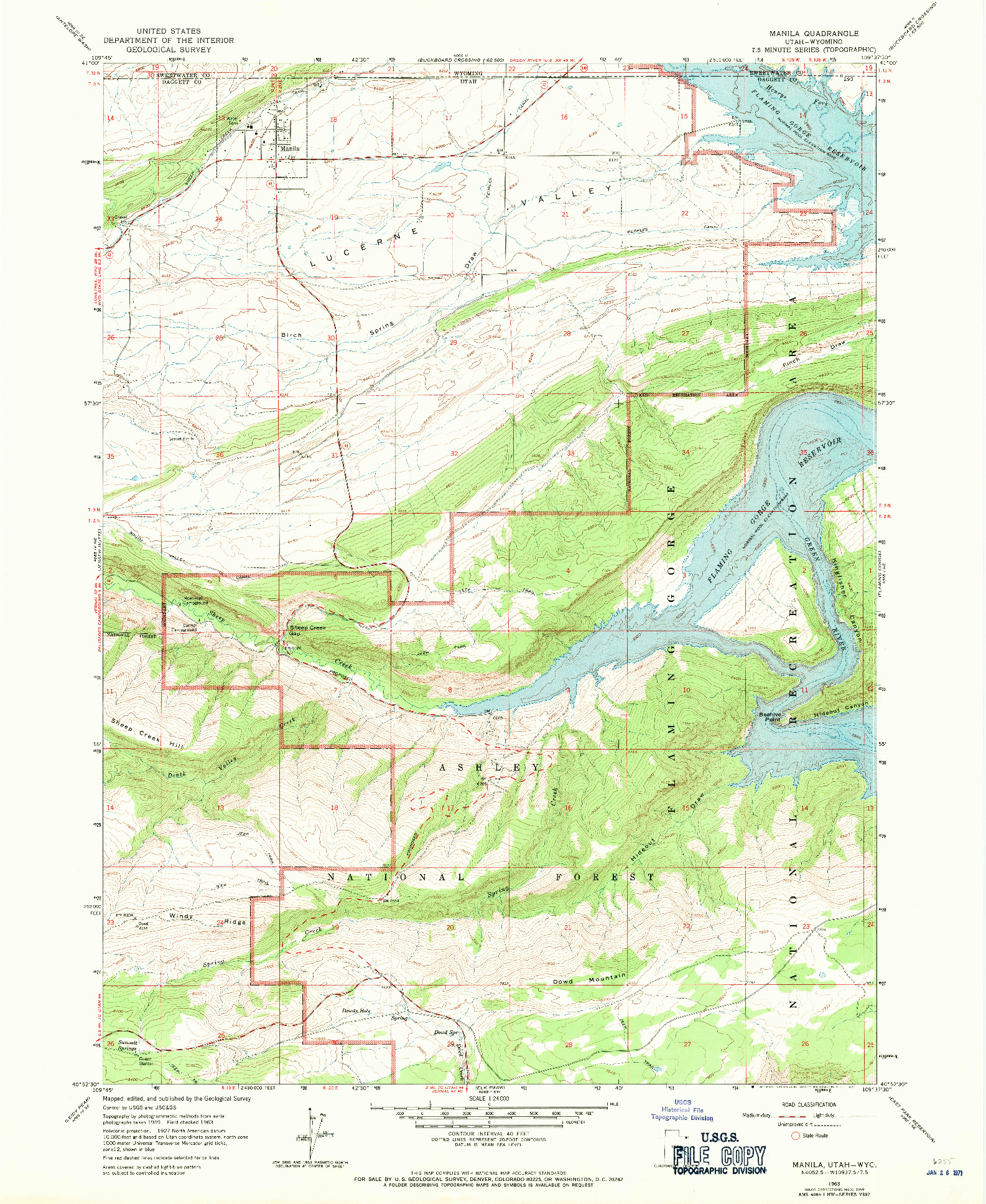 USGS 1:24000-SCALE QUADRANGLE FOR MANILA, UT 1963