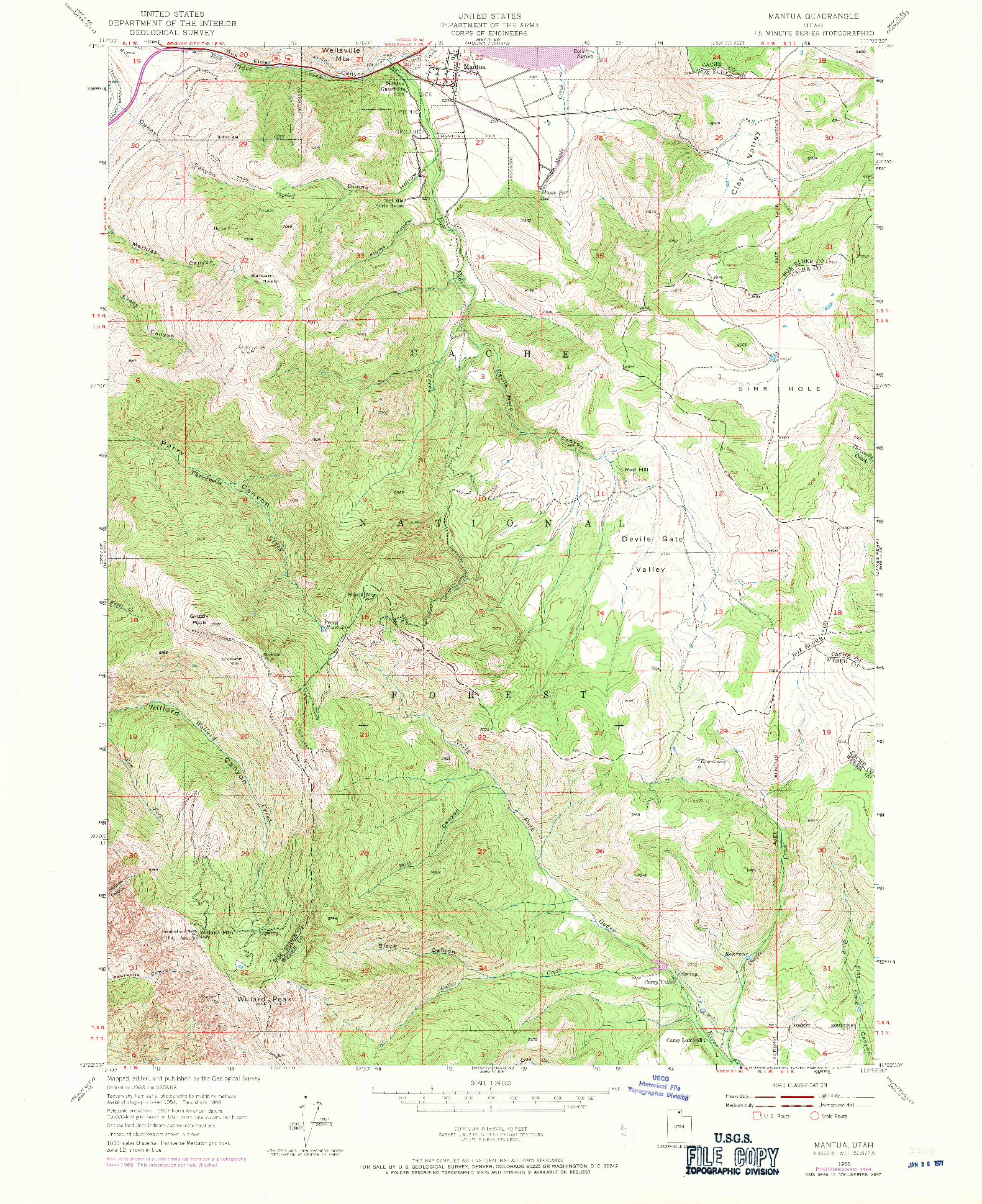 USGS 1:24000-SCALE QUADRANGLE FOR MANTUA, UT 1955