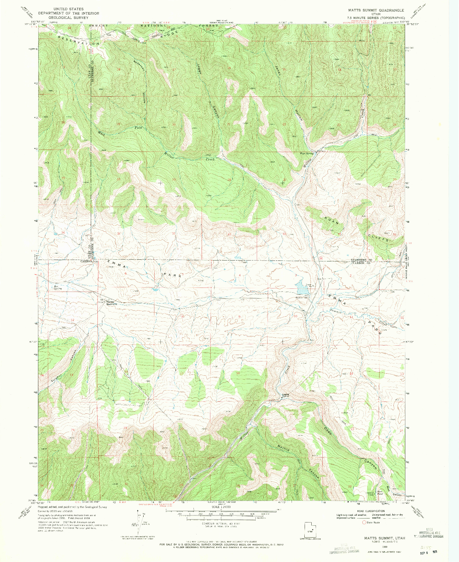 USGS 1:24000-SCALE QUADRANGLE FOR MATTS SUMMIT, UT 1969