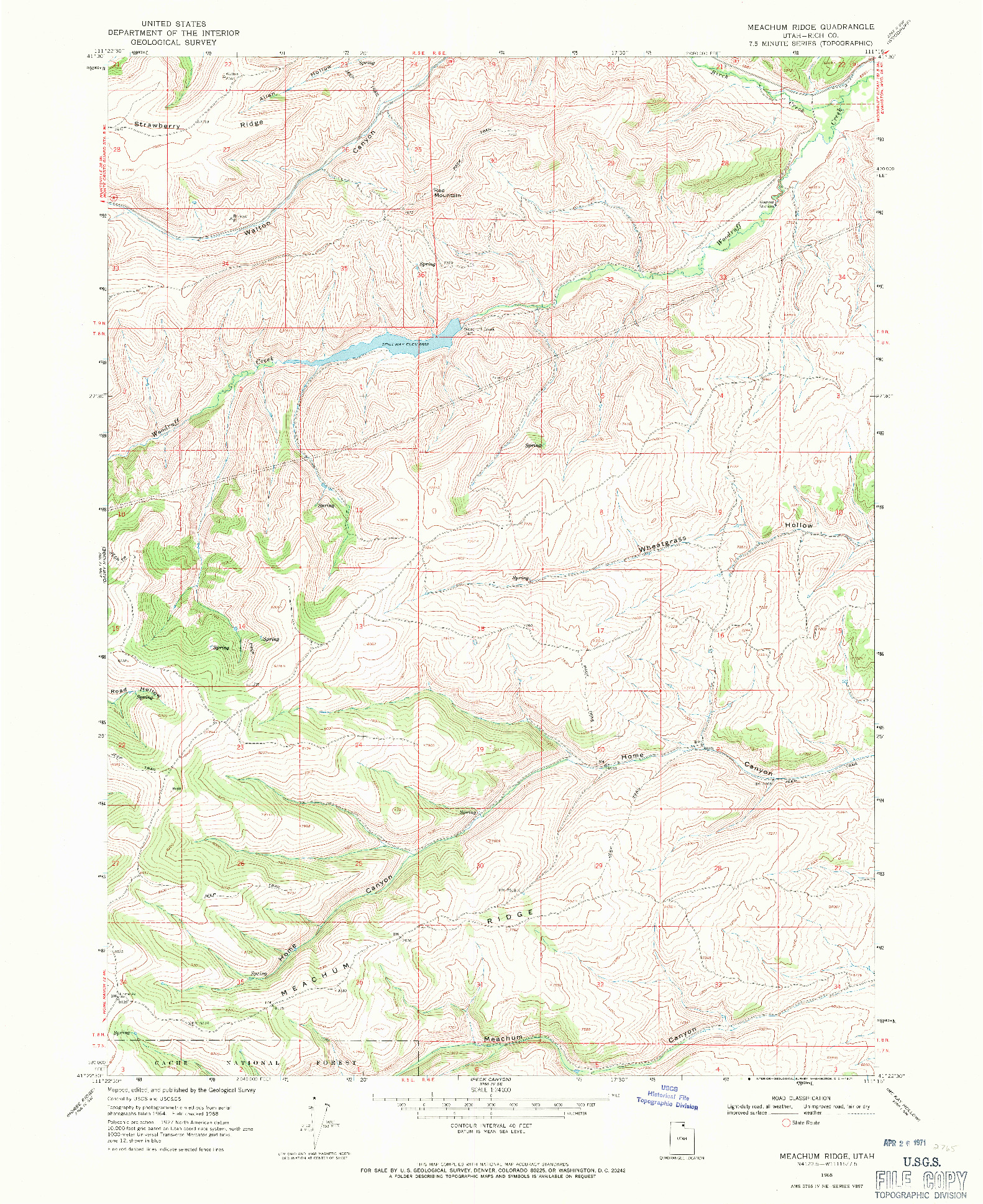 USGS 1:24000-SCALE QUADRANGLE FOR MEACHUM RIDGE, UT 1968