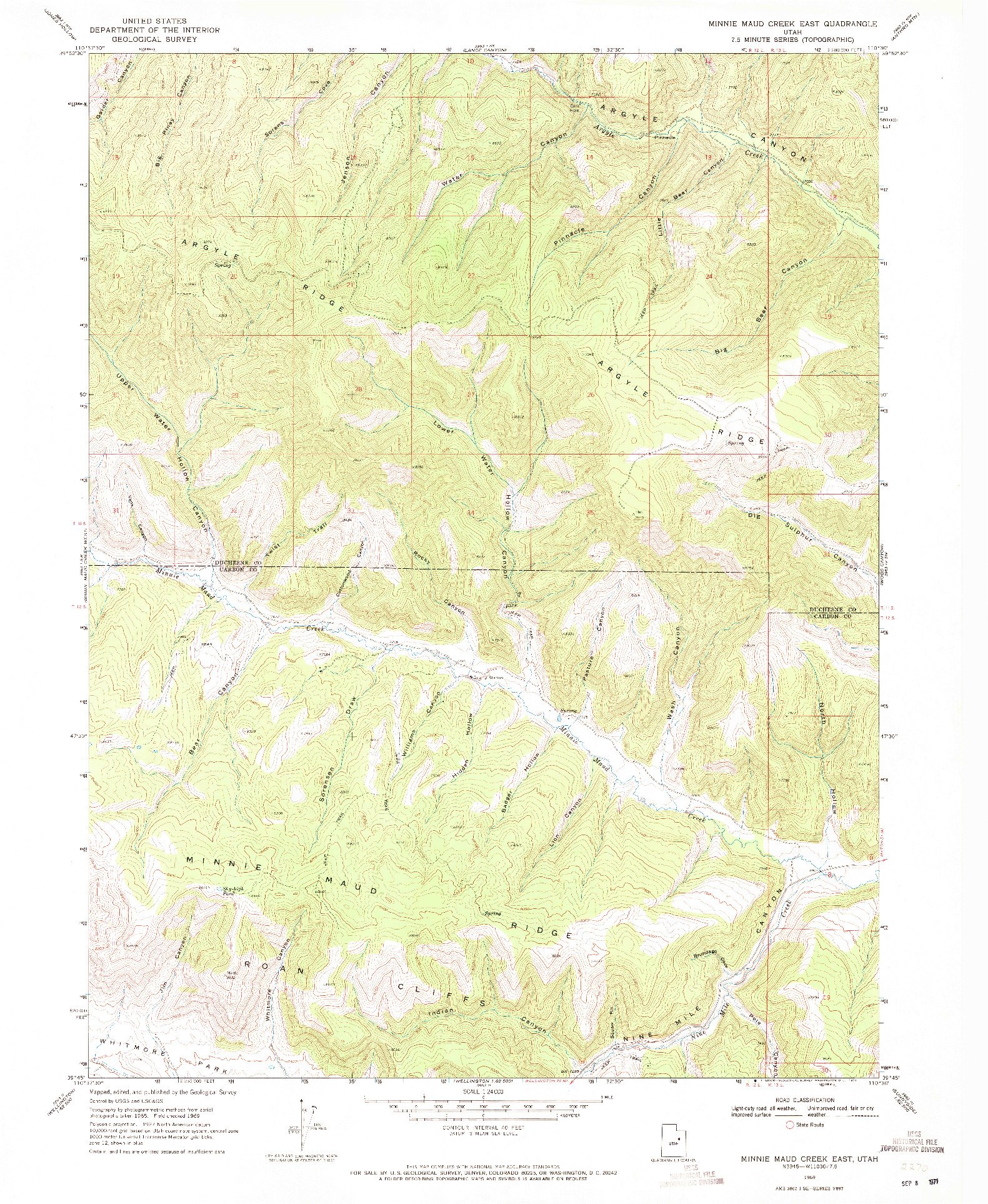 USGS 1:24000-SCALE QUADRANGLE FOR MINNIE MAUD CREEK EAST, UT 1969