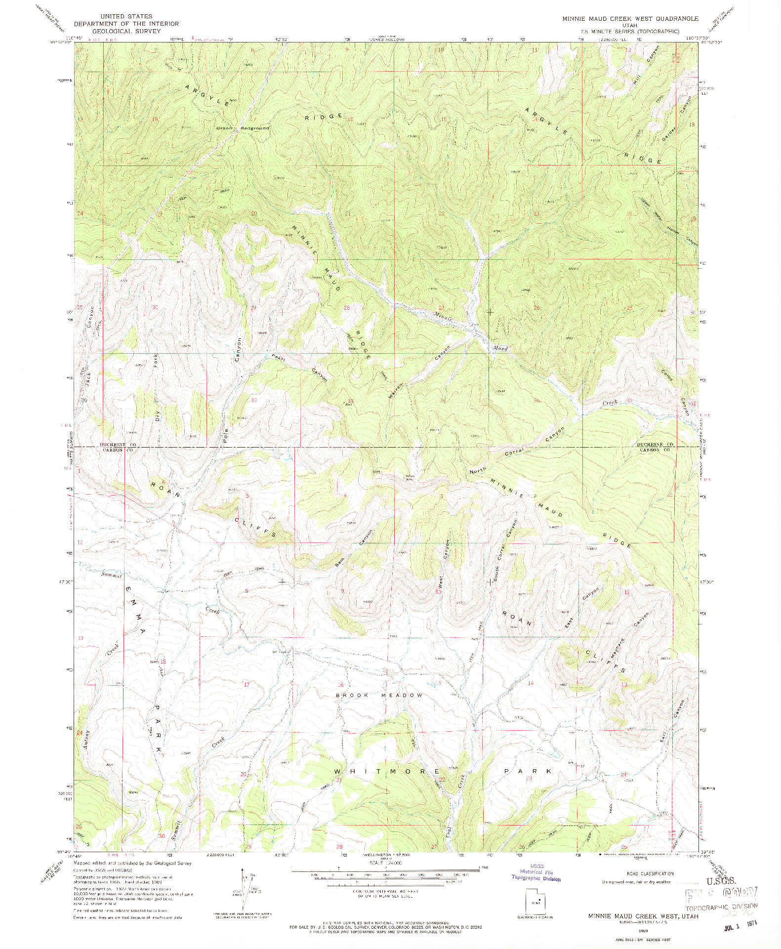 USGS 1:24000-SCALE QUADRANGLE FOR MINNIE MAUD CREEK WEST, UT 1969