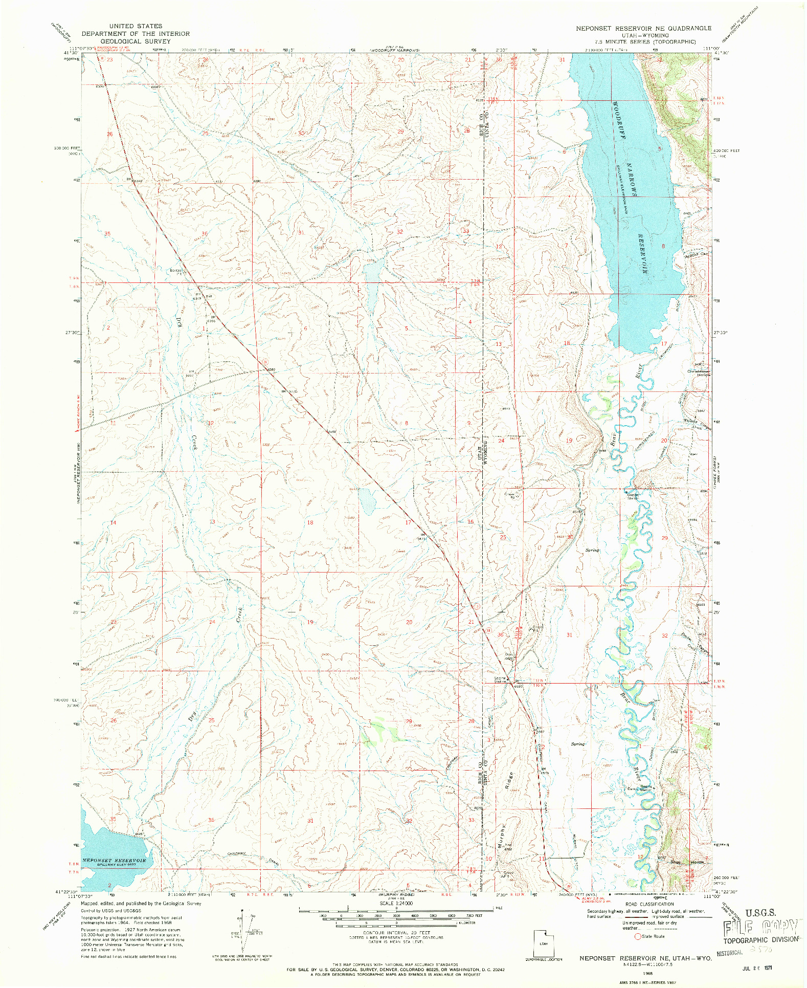USGS 1:24000-SCALE QUADRANGLE FOR NEPONSET RESERVOIR NE, UT 1968