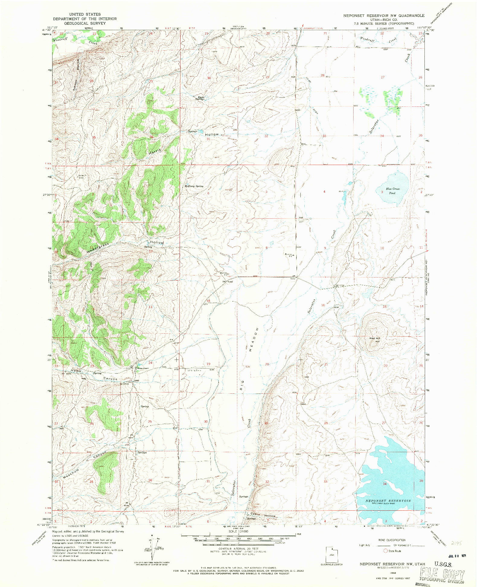 USGS 1:24000-SCALE QUADRANGLE FOR NEPONSET RESERVOIR NW, UT 1968