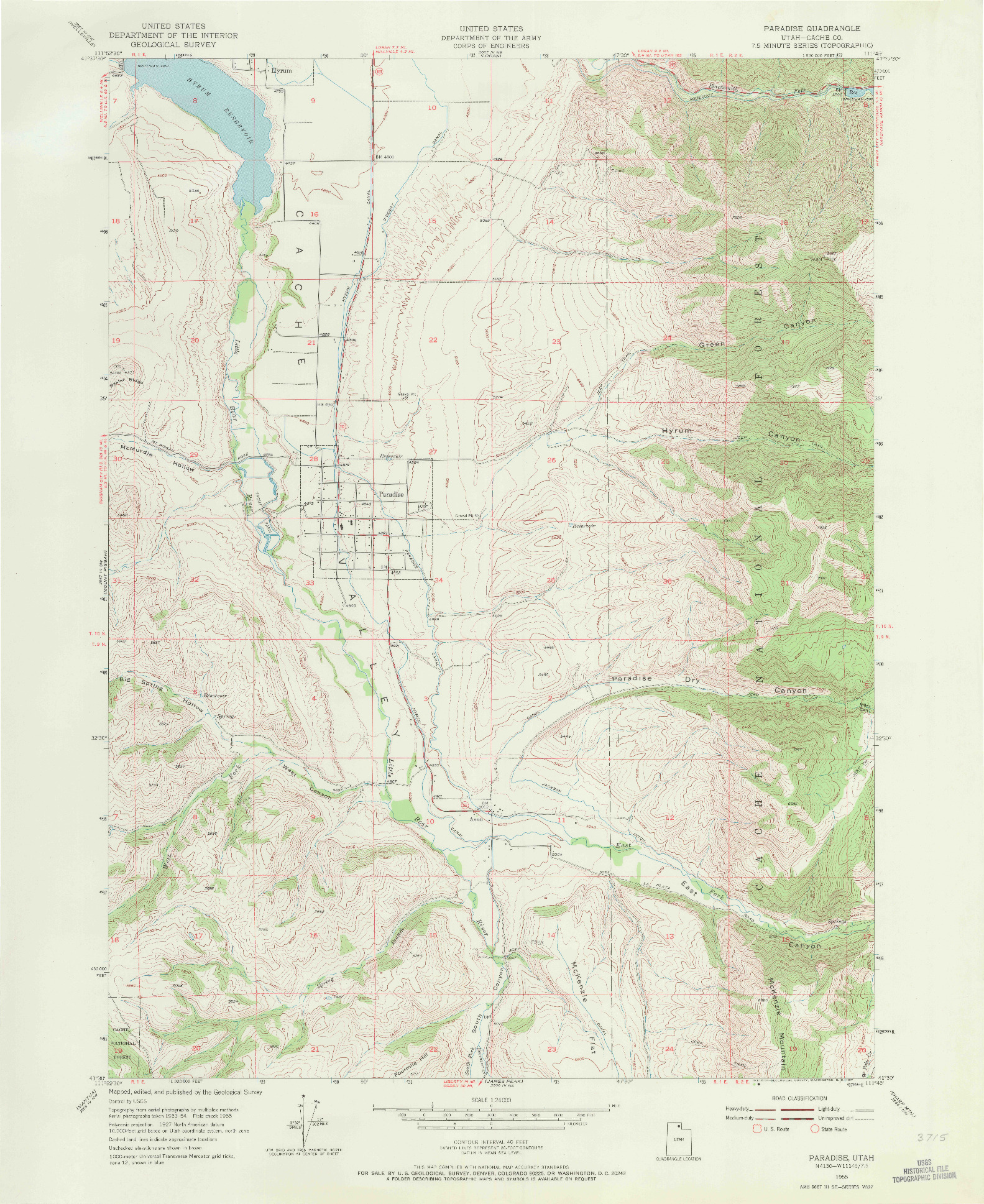 USGS 1:24000-SCALE QUADRANGLE FOR PARADISE, UT 1955