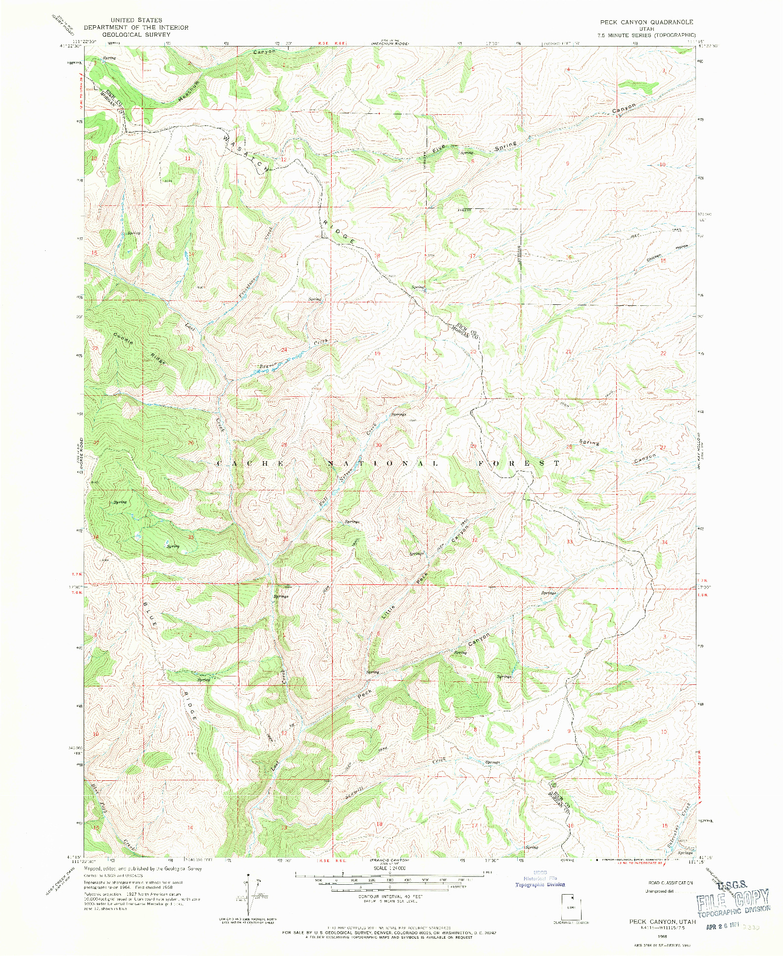 USGS 1:24000-SCALE QUADRANGLE FOR PECK CANYON, UT 1968