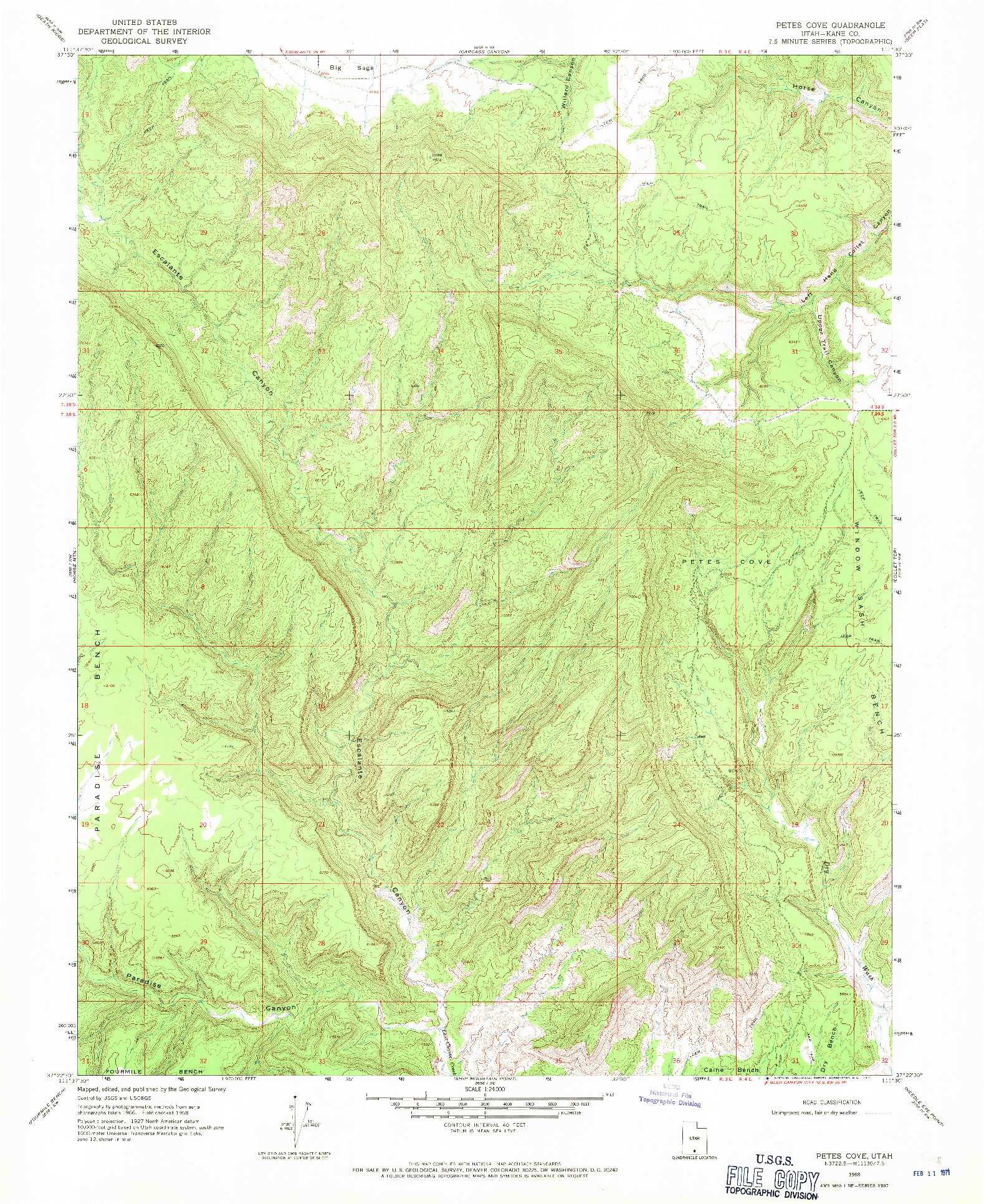 USGS 1:24000-SCALE QUADRANGLE FOR PETES COVE, UT 1968