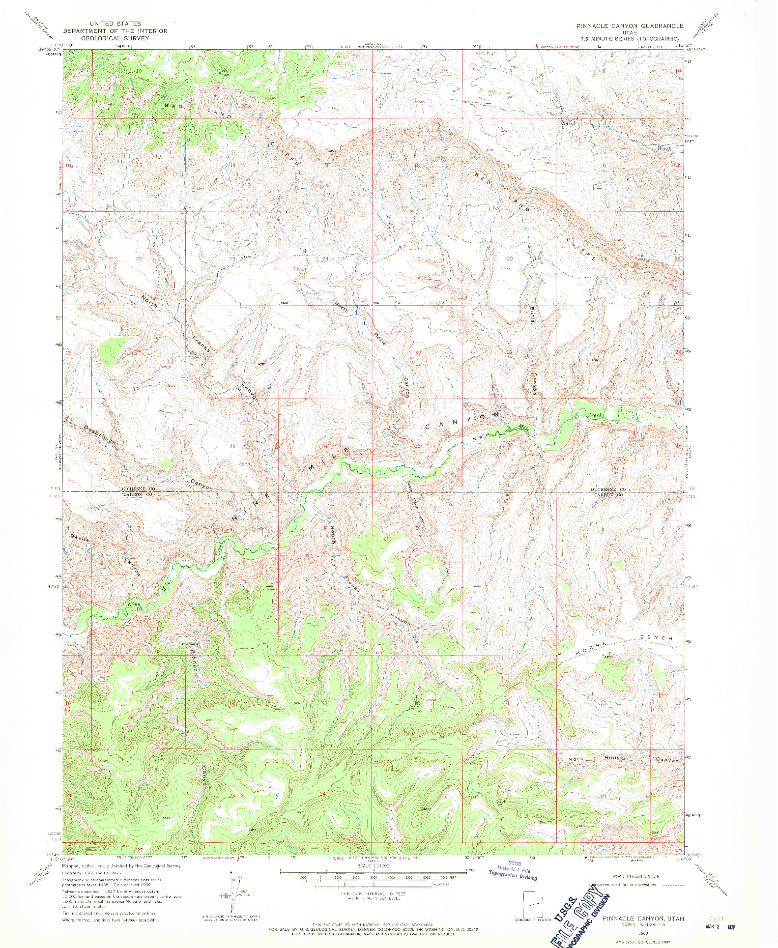 USGS 1:24000-SCALE QUADRANGLE FOR PINNACLE CANYON, UT 1968