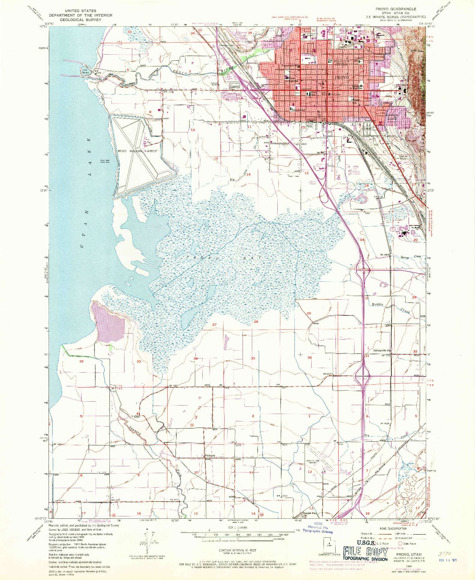 USGS 1:24000-SCALE QUADRANGLE FOR PROVO, UT 1948