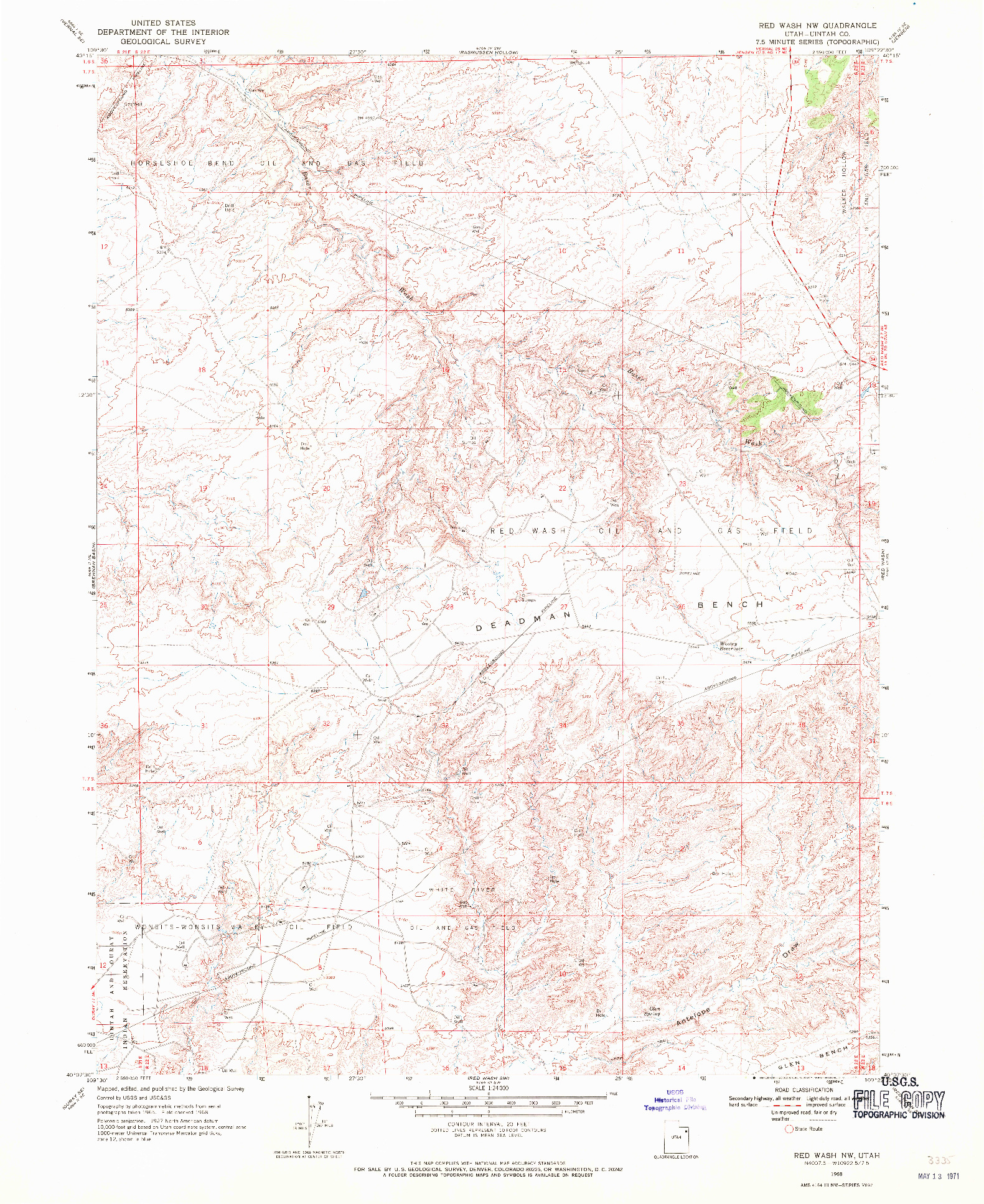 USGS 1:24000-SCALE QUADRANGLE FOR RED WASH NW, UT 1968
