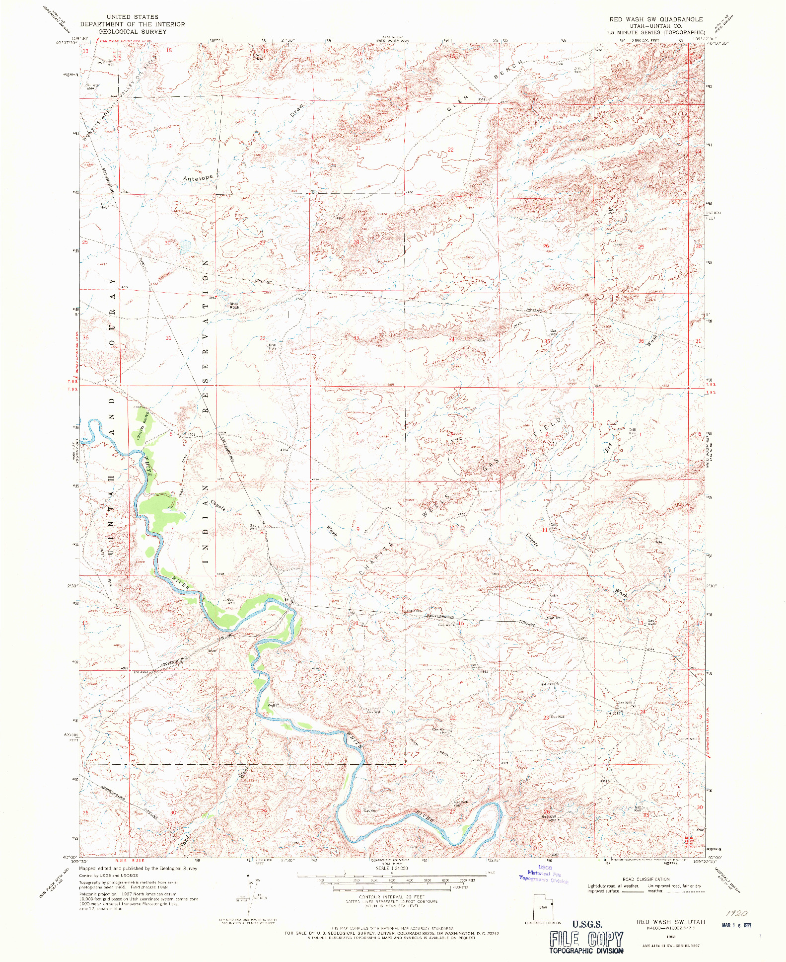 USGS 1:24000-SCALE QUADRANGLE FOR RED WASH SW, UT 1968