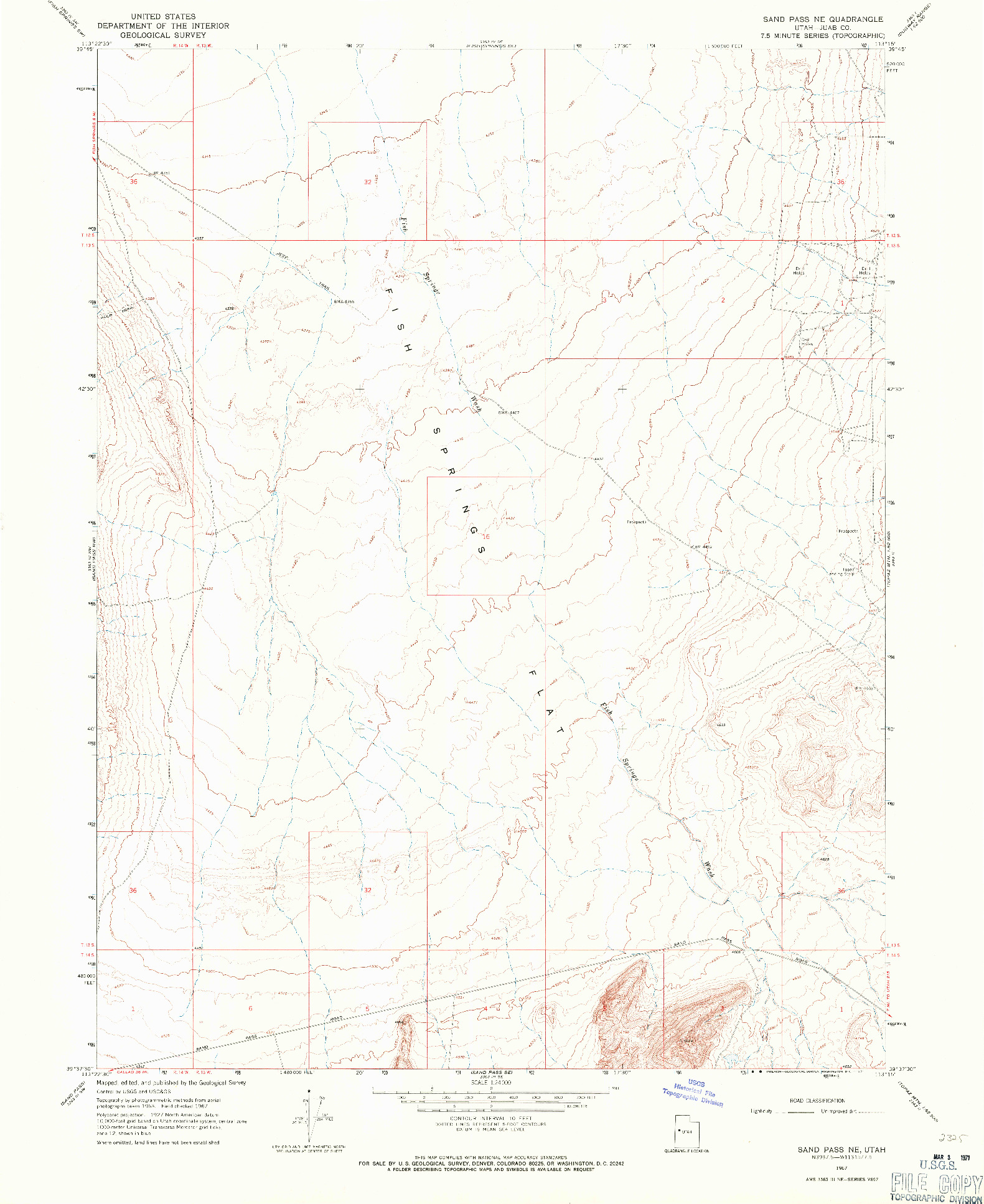 USGS 1:24000-SCALE QUADRANGLE FOR SAND PASS NE, UT 1967