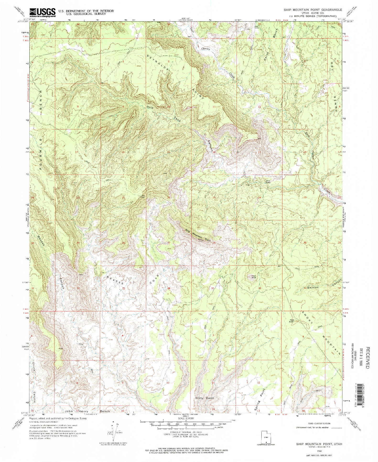 USGS 1:24000-SCALE QUADRANGLE FOR SHIP MOUNTAIN POINT, UT 1968