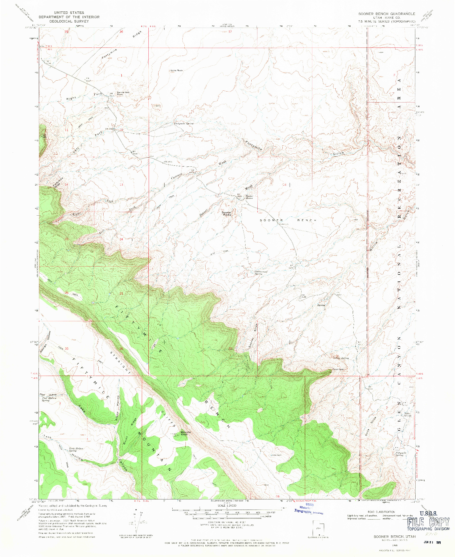 USGS 1:24000-SCALE QUADRANGLE FOR SOONER BENCH, UT 1968