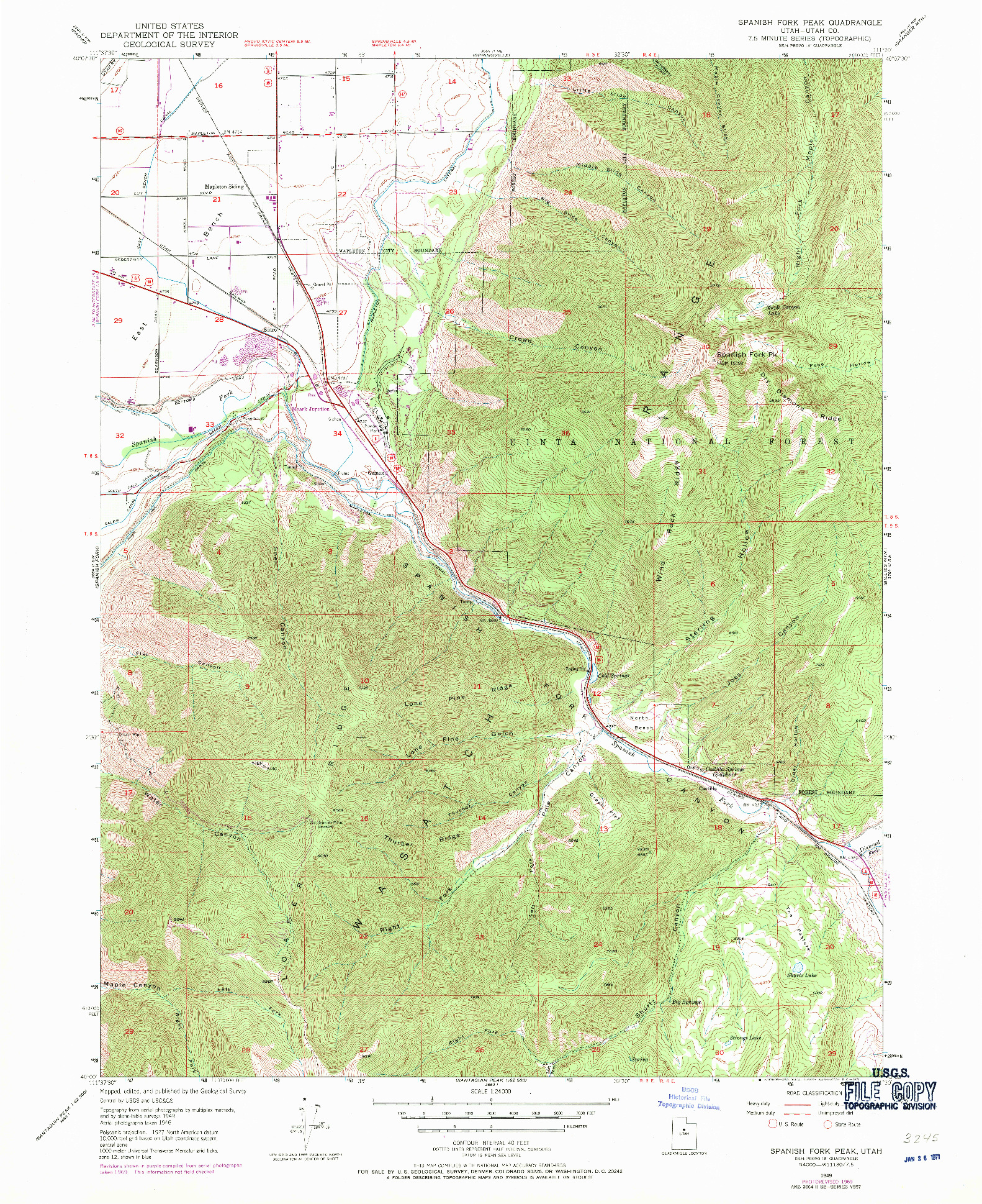 USGS 1:24000-SCALE QUADRANGLE FOR SPANISH FORK PEAK, UT 1949