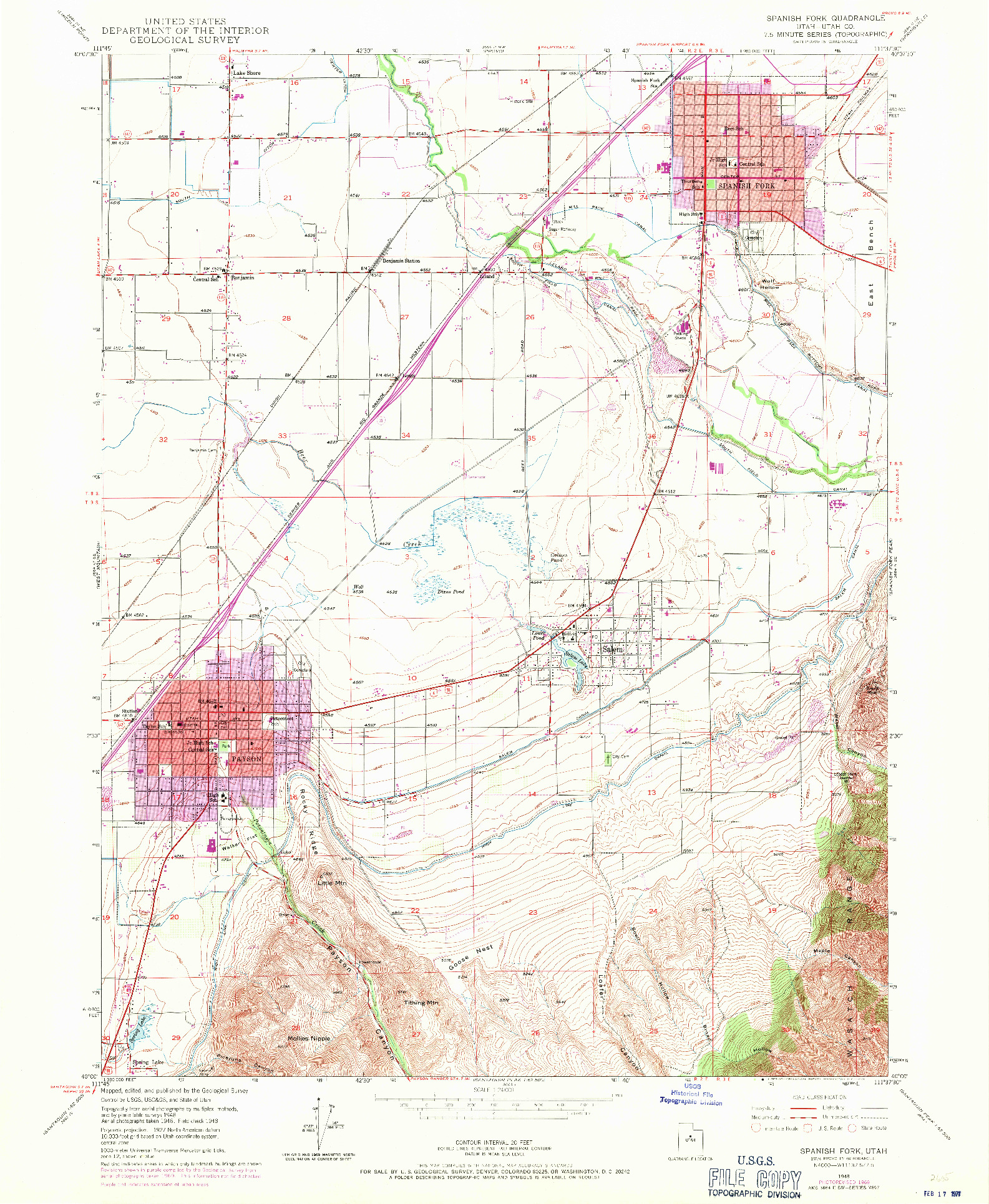 USGS 1:24000-SCALE QUADRANGLE FOR SPANISH FORK, UT 1948