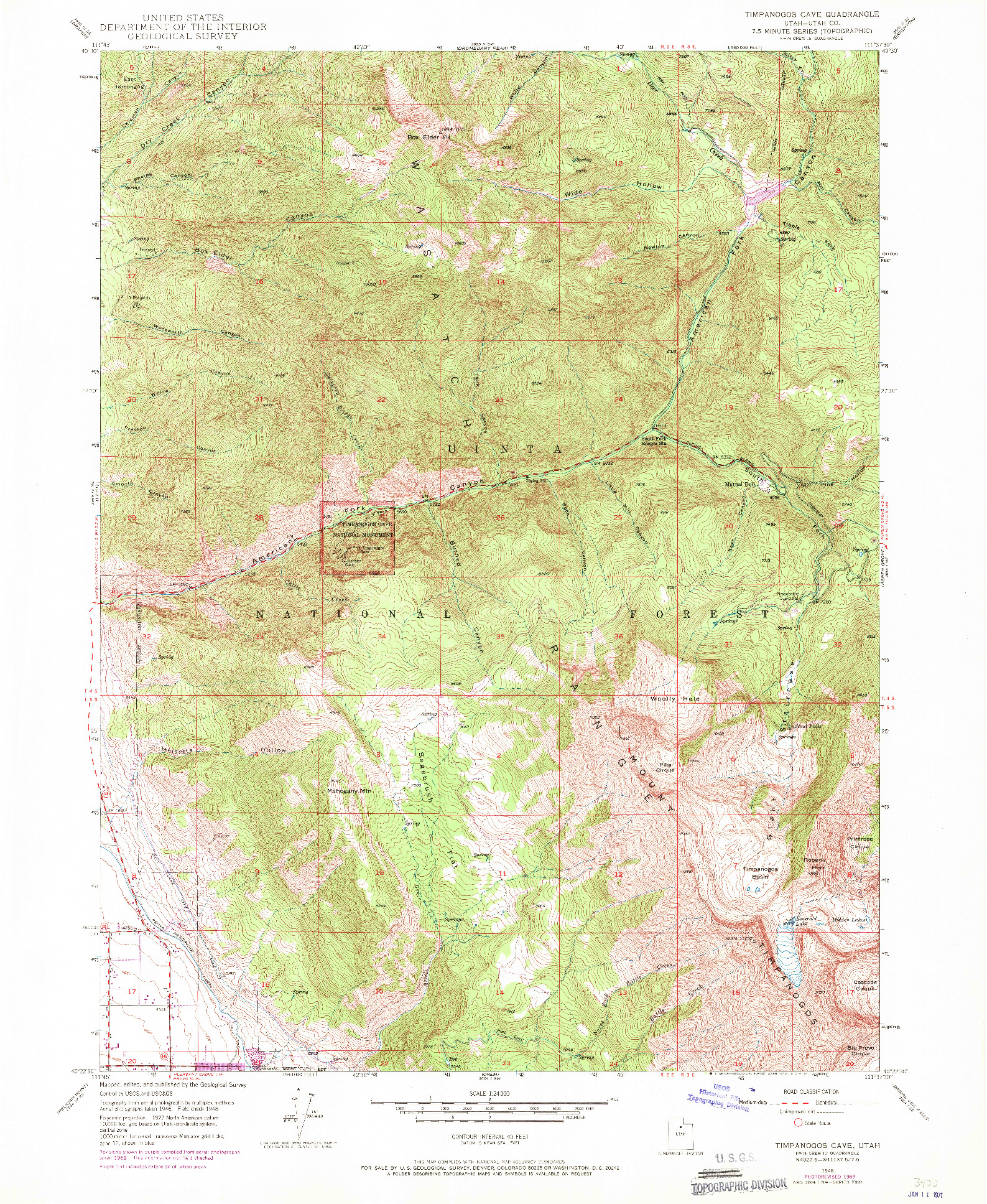 USGS 1:24000-SCALE QUADRANGLE FOR TIMPANOGOS CAVE, UT 1948