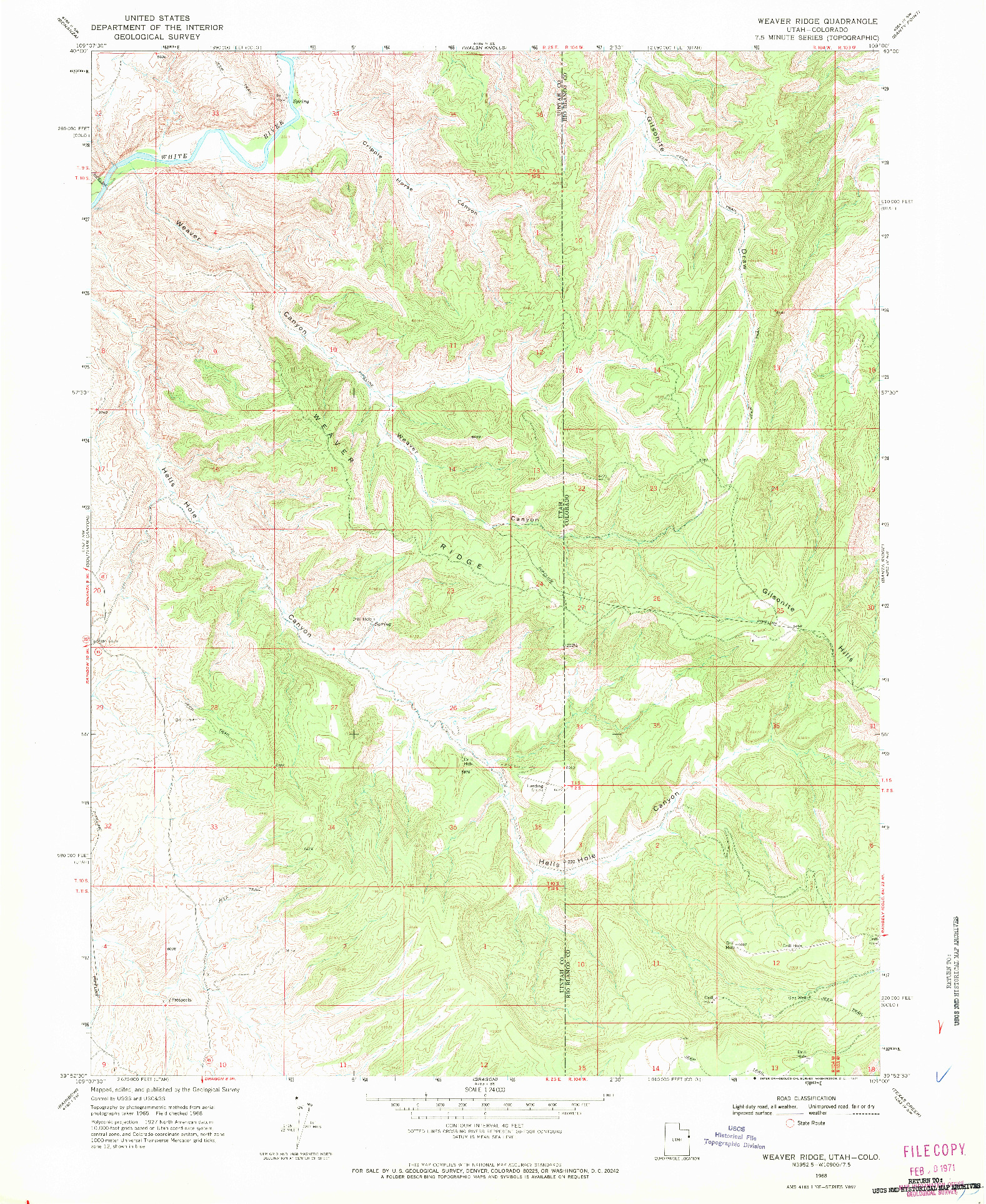 USGS 1:24000-SCALE QUADRANGLE FOR WEAVER RIDGE, UT 1968
