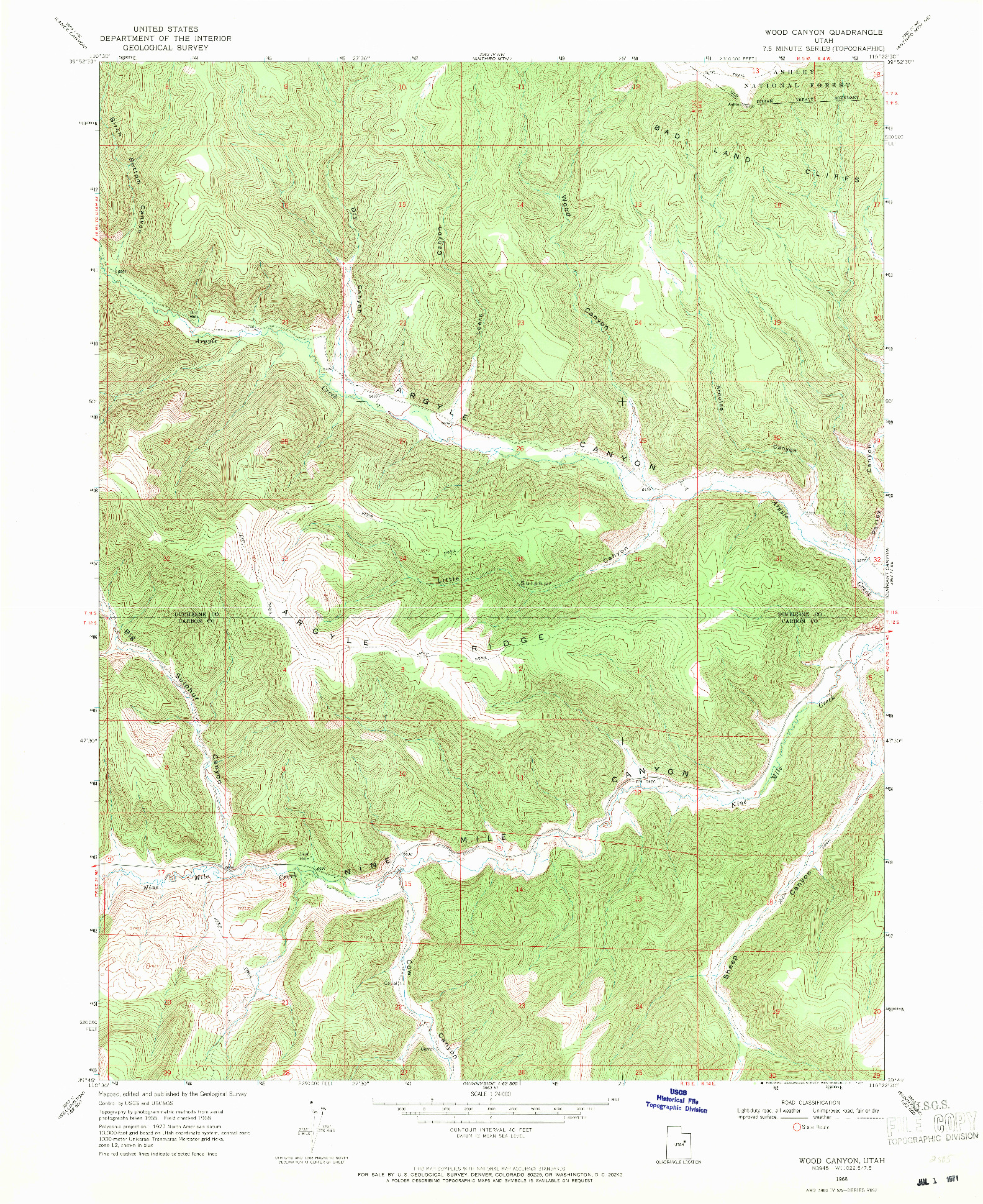 USGS 1:24000-SCALE QUADRANGLE FOR WOOD CANYON, UT 1968