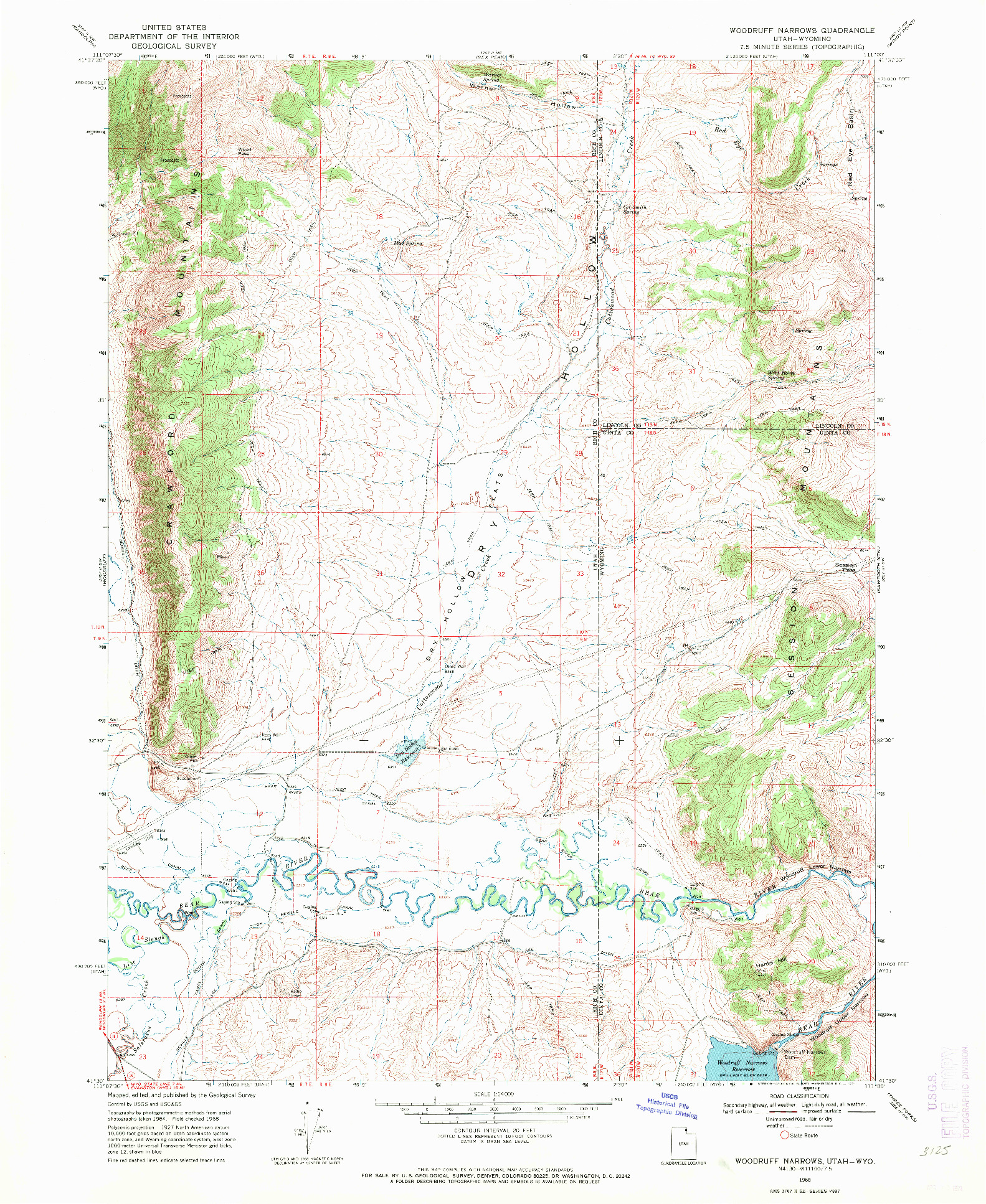 USGS 1:24000-SCALE QUADRANGLE FOR WOODRUFF NARROWS, UT 1968