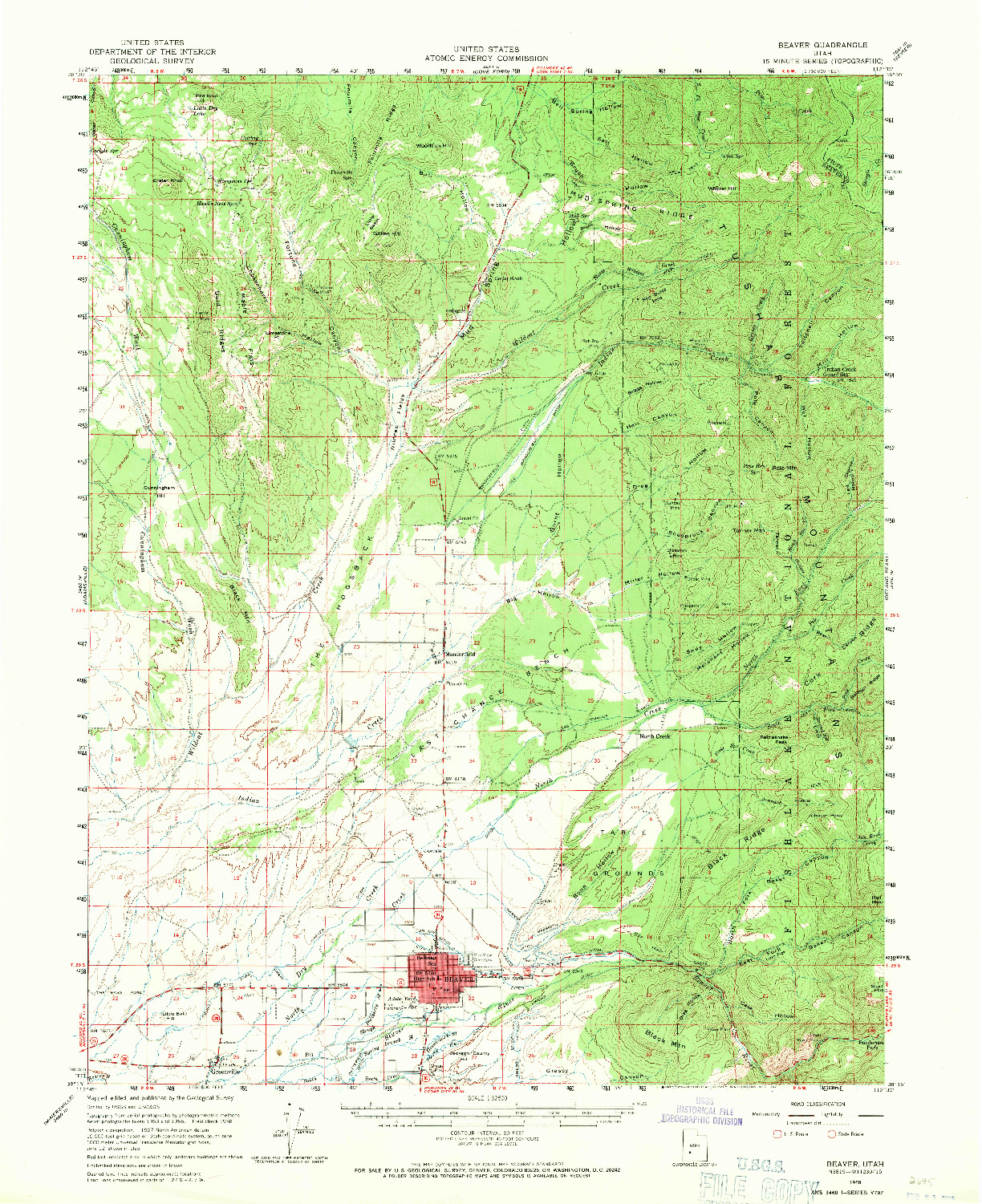 USGS 1:62500-SCALE QUADRANGLE FOR BEAVER, UT 1958