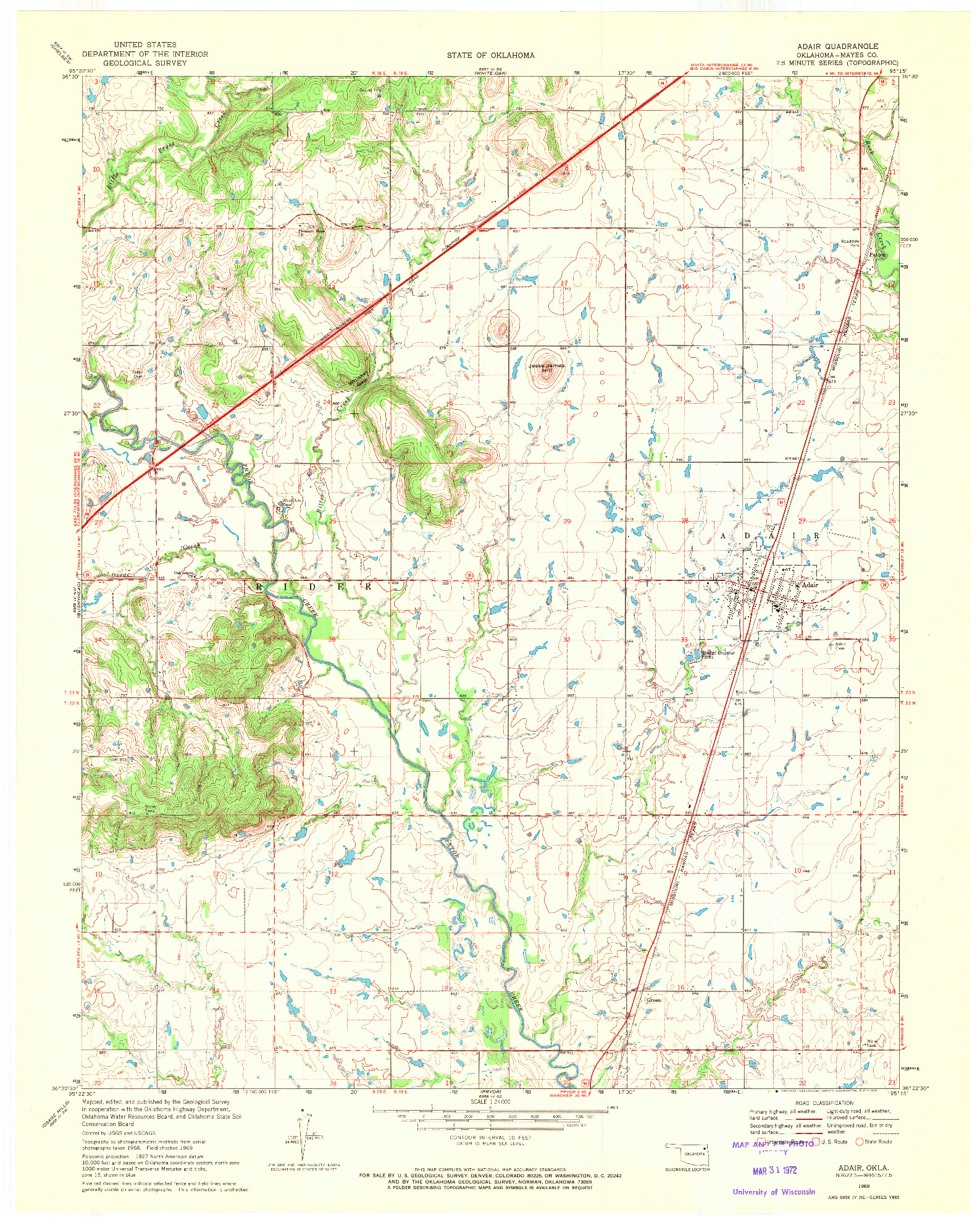 USGS 1:24000-SCALE QUADRANGLE FOR ADAIR, OK 1969