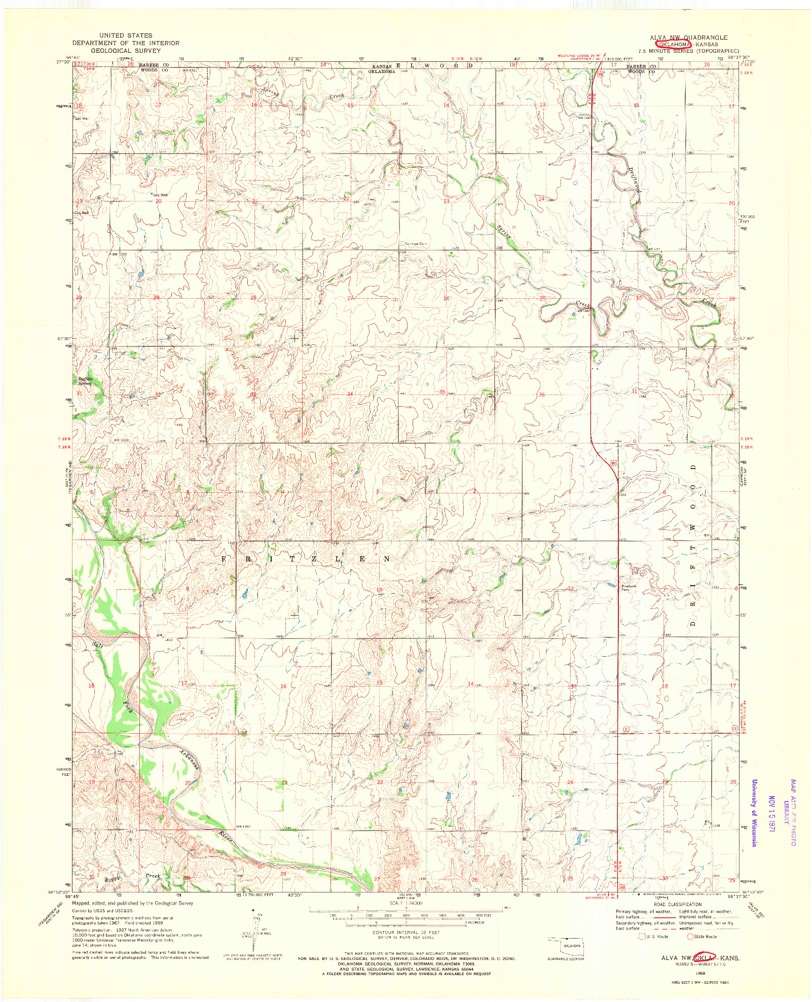 USGS 1:24000-SCALE QUADRANGLE FOR ALVA NW, OK 1969