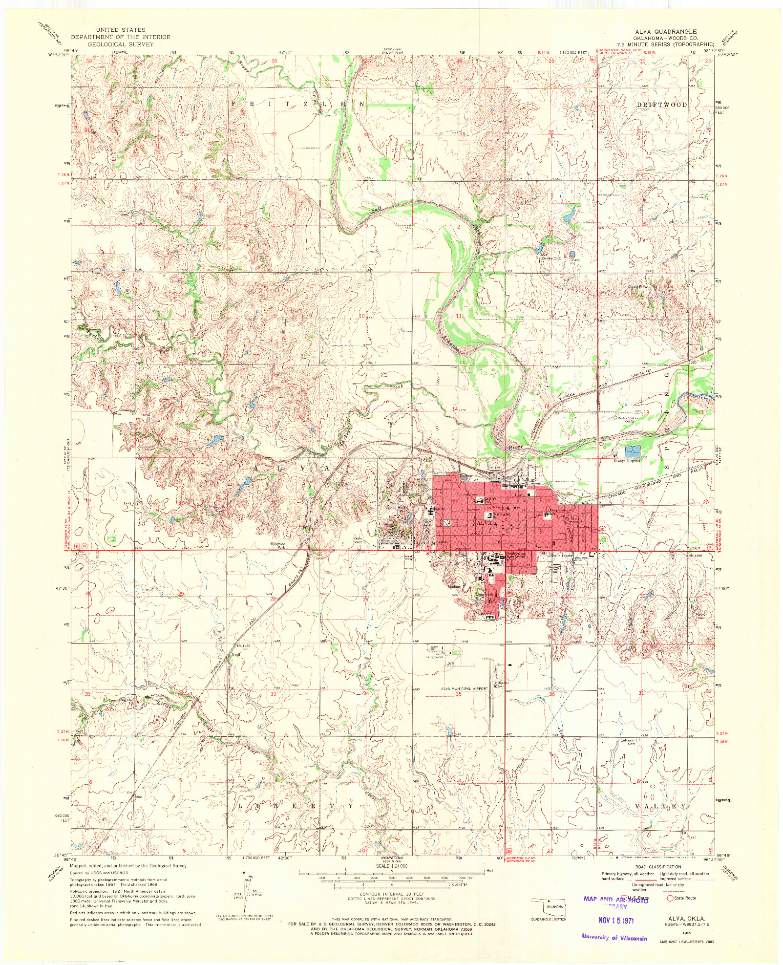 USGS 1:24000-SCALE QUADRANGLE FOR ALVA, OK 1969