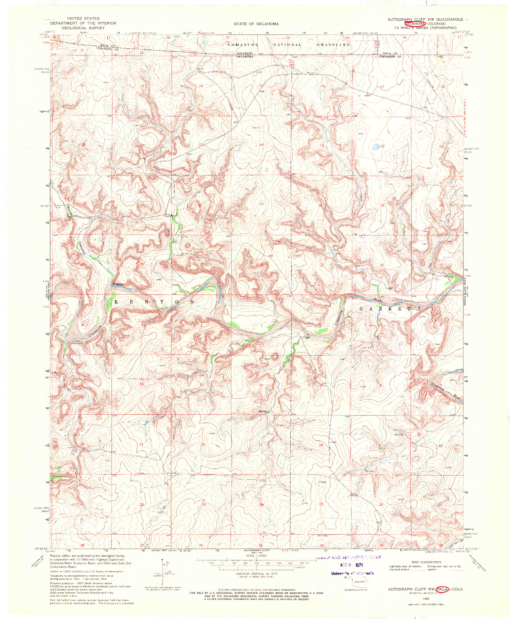 USGS 1:24000-SCALE QUADRANGLE FOR AUTOGRAPH CLIFF NW, OK 1968