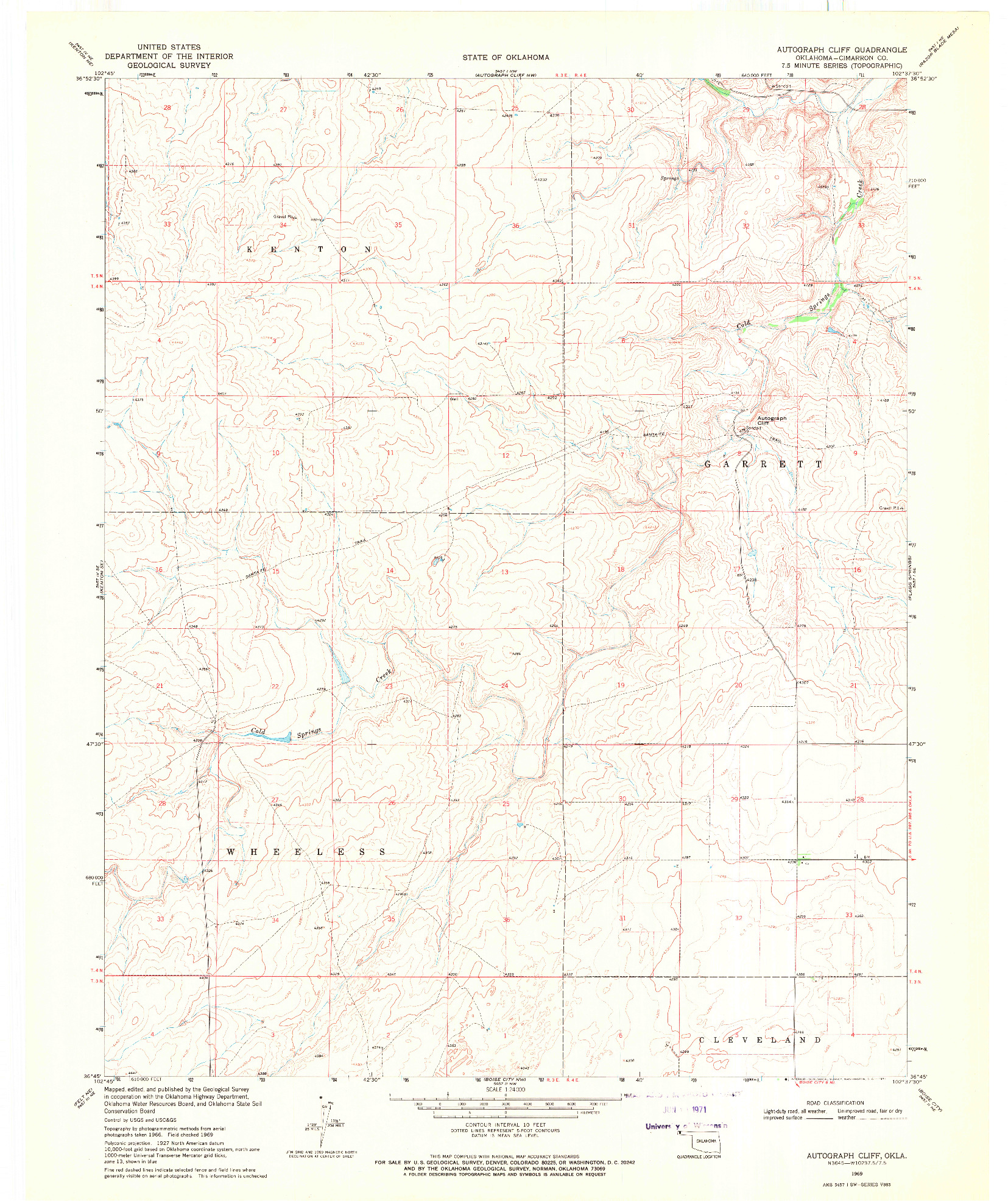 USGS 1:24000-SCALE QUADRANGLE FOR AUTOGRAPH CLIFF, OK 1969
