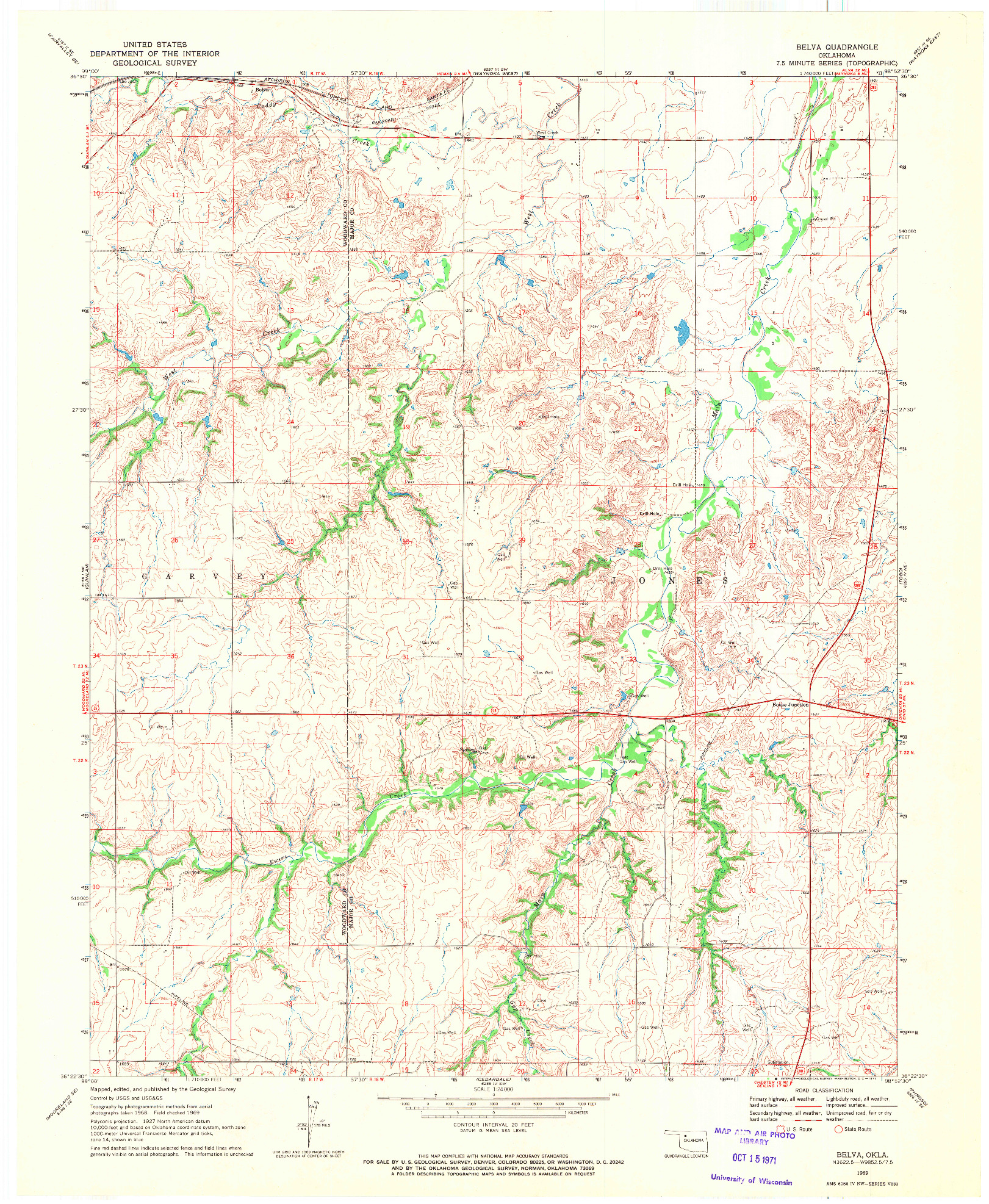 USGS 1:24000-SCALE QUADRANGLE FOR BELVA, OK 1969