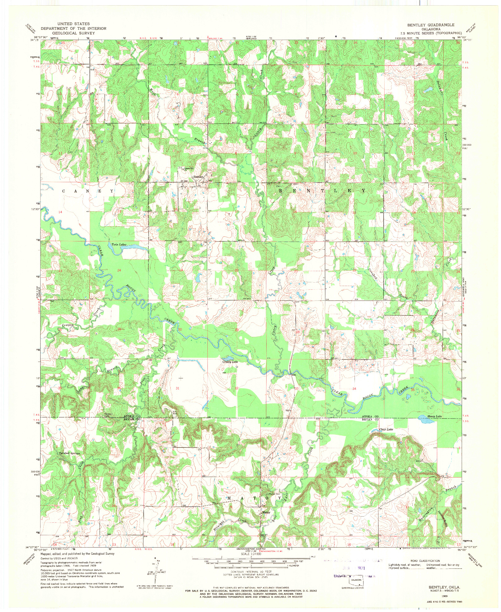 USGS 1:24000-SCALE QUADRANGLE FOR BENTLEY, OK 1969