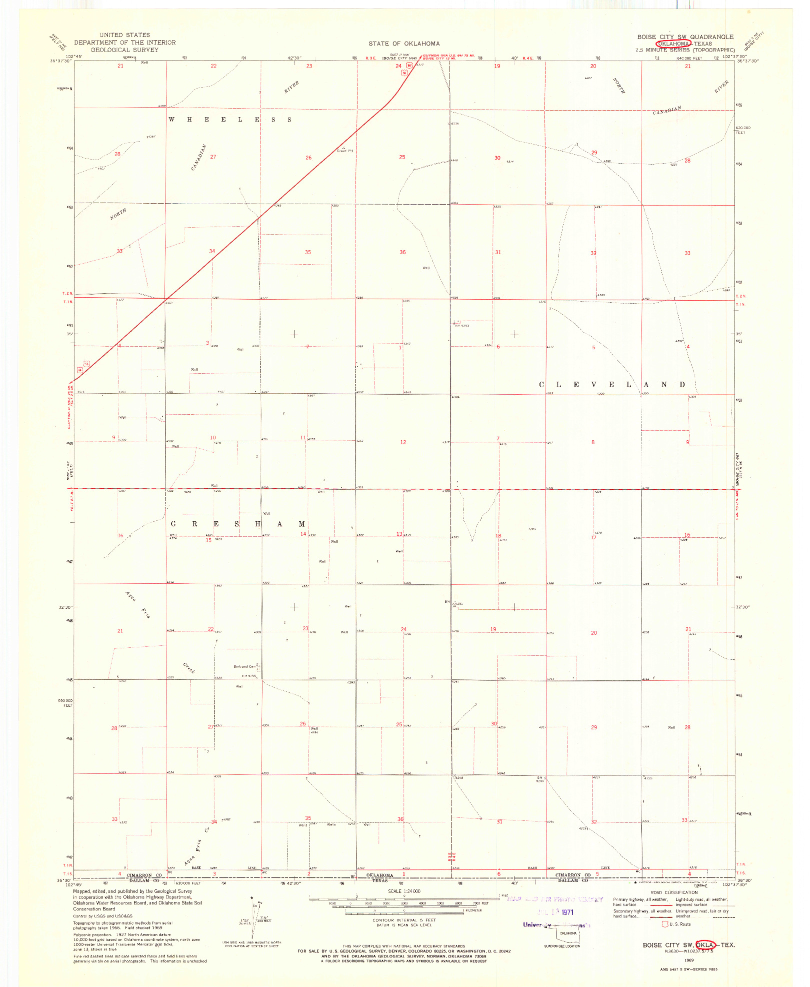 USGS 1:24000-SCALE QUADRANGLE FOR BOISE CITY SW, OK 1969