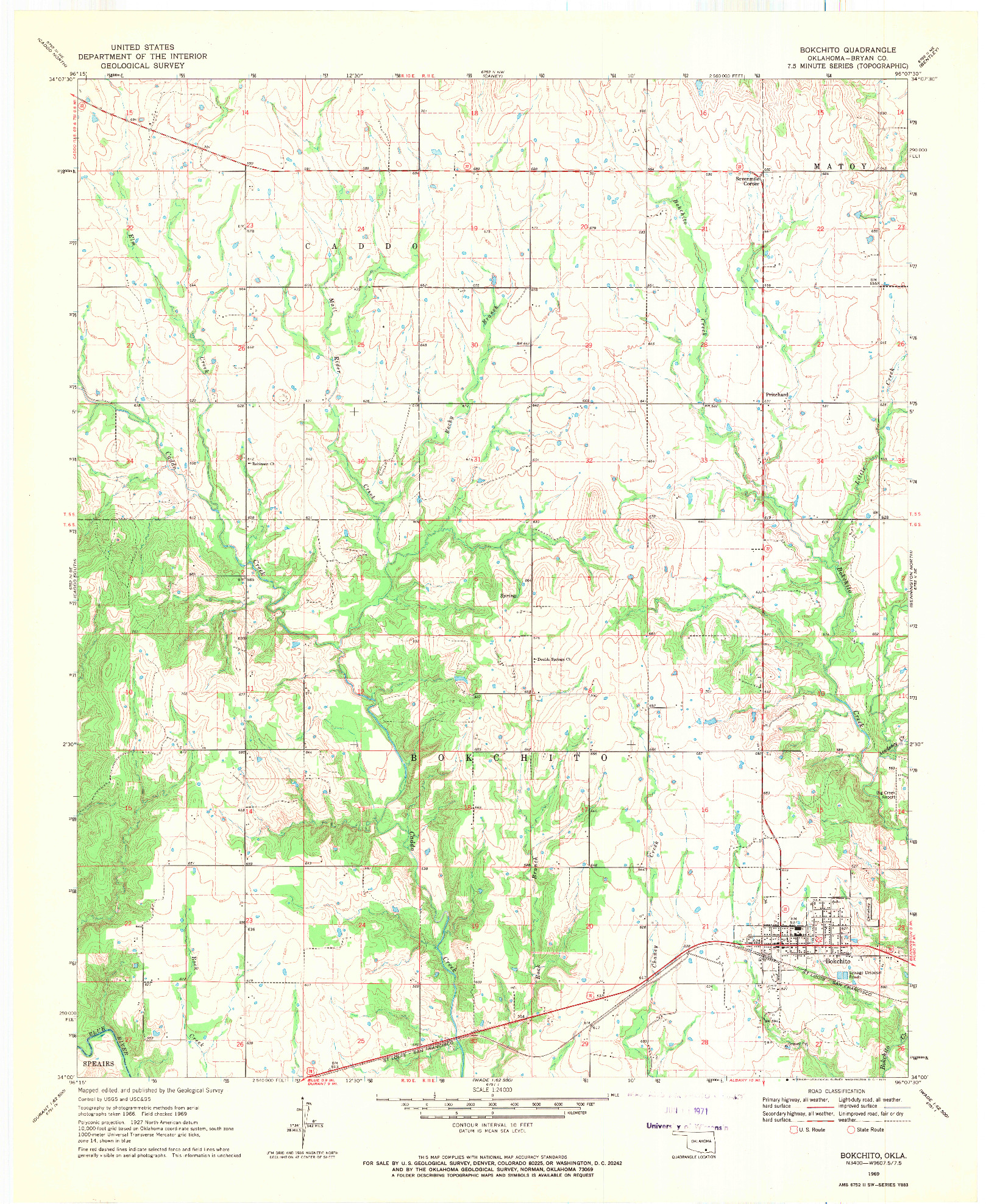 USGS 1:24000-SCALE QUADRANGLE FOR BOKCHITO, OK 1969