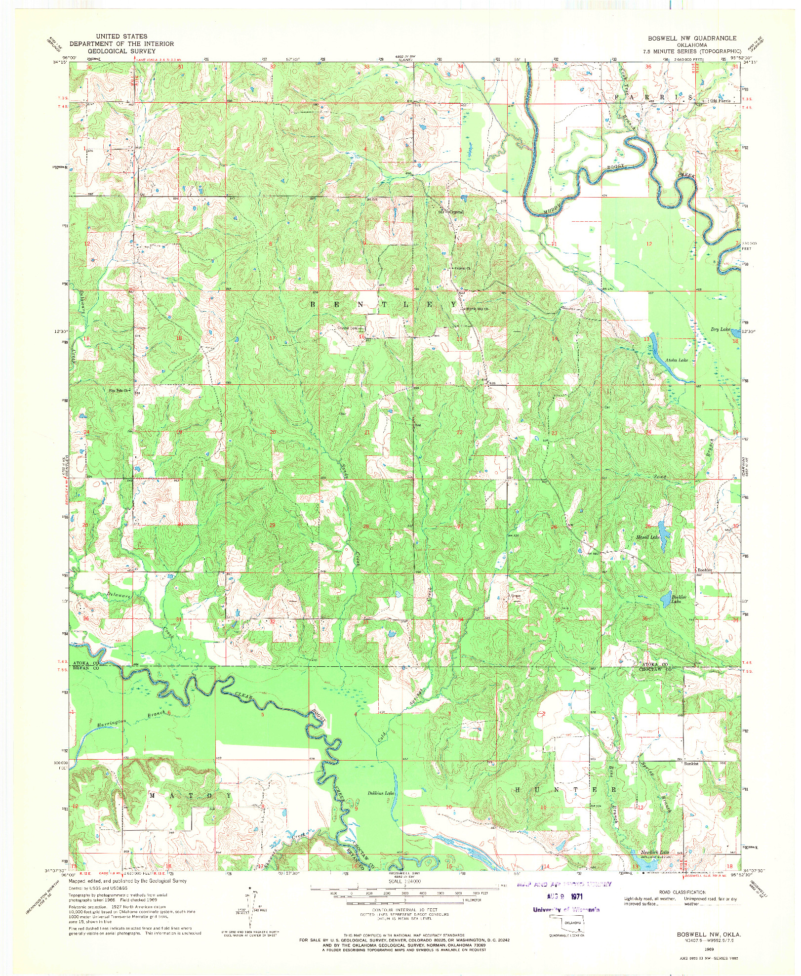 USGS 1:24000-SCALE QUADRANGLE FOR BOSWELL NW, OK 1969