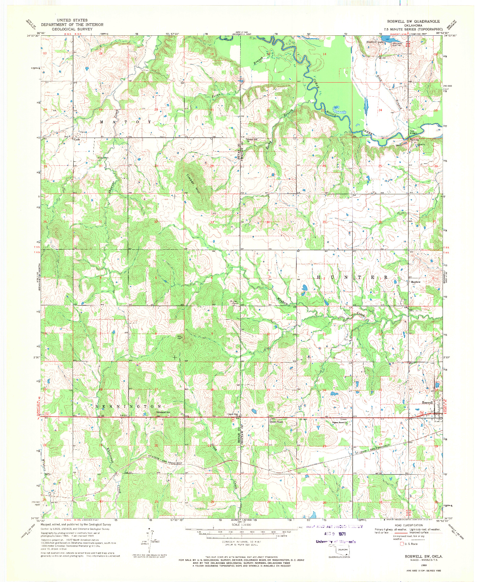 USGS 1:24000-SCALE QUADRANGLE FOR BOSWELL SW, OK 1969