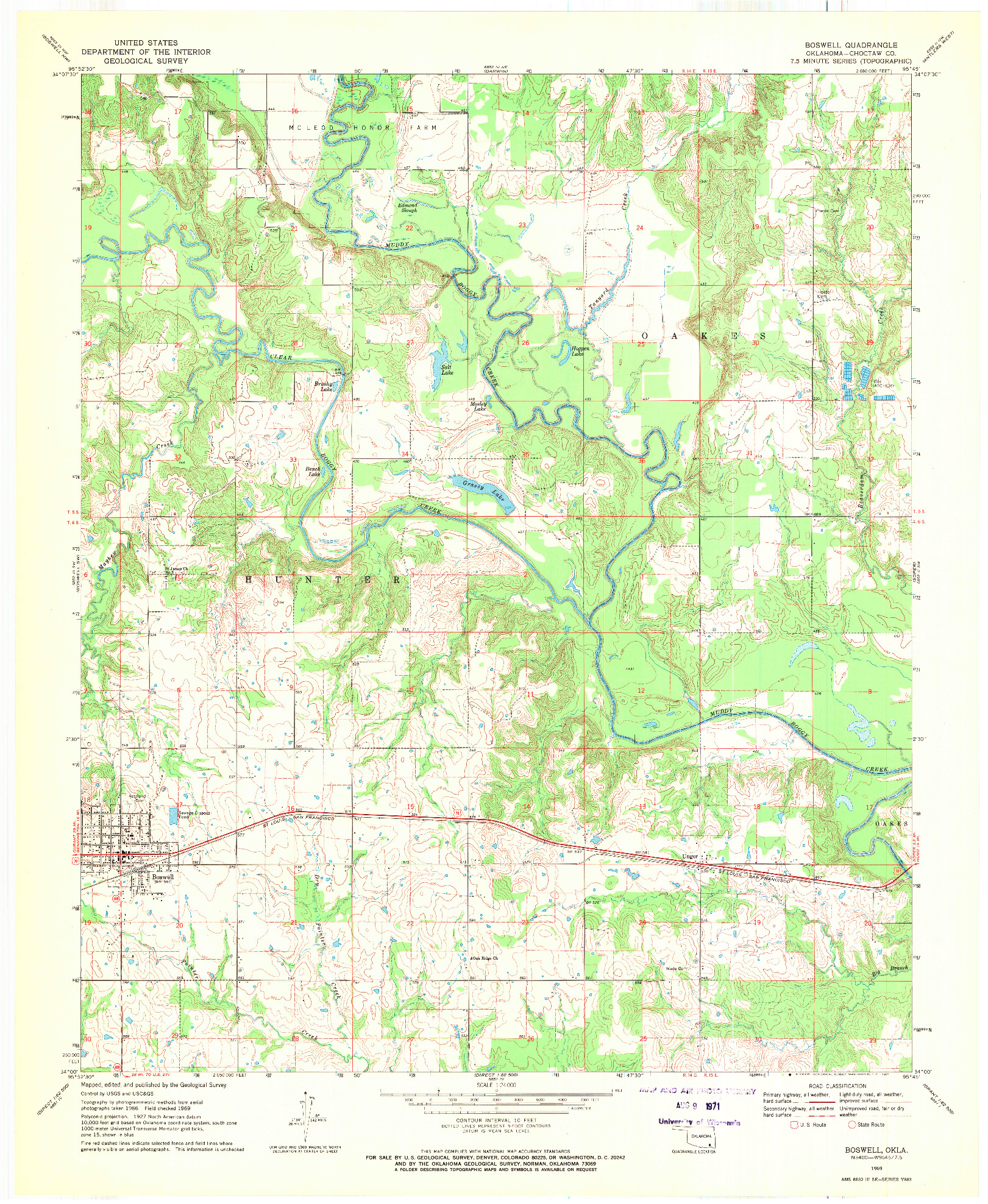 USGS 1:24000-SCALE QUADRANGLE FOR BOSWELL, OK 1969