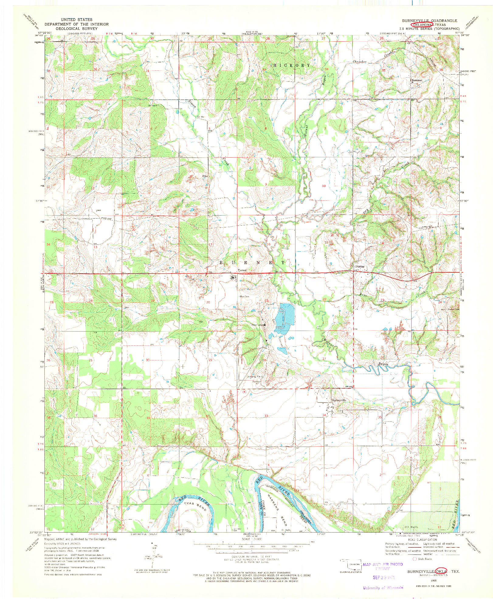 USGS 1:24000-SCALE QUADRANGLE FOR BURNEYVILLE, OK 1968