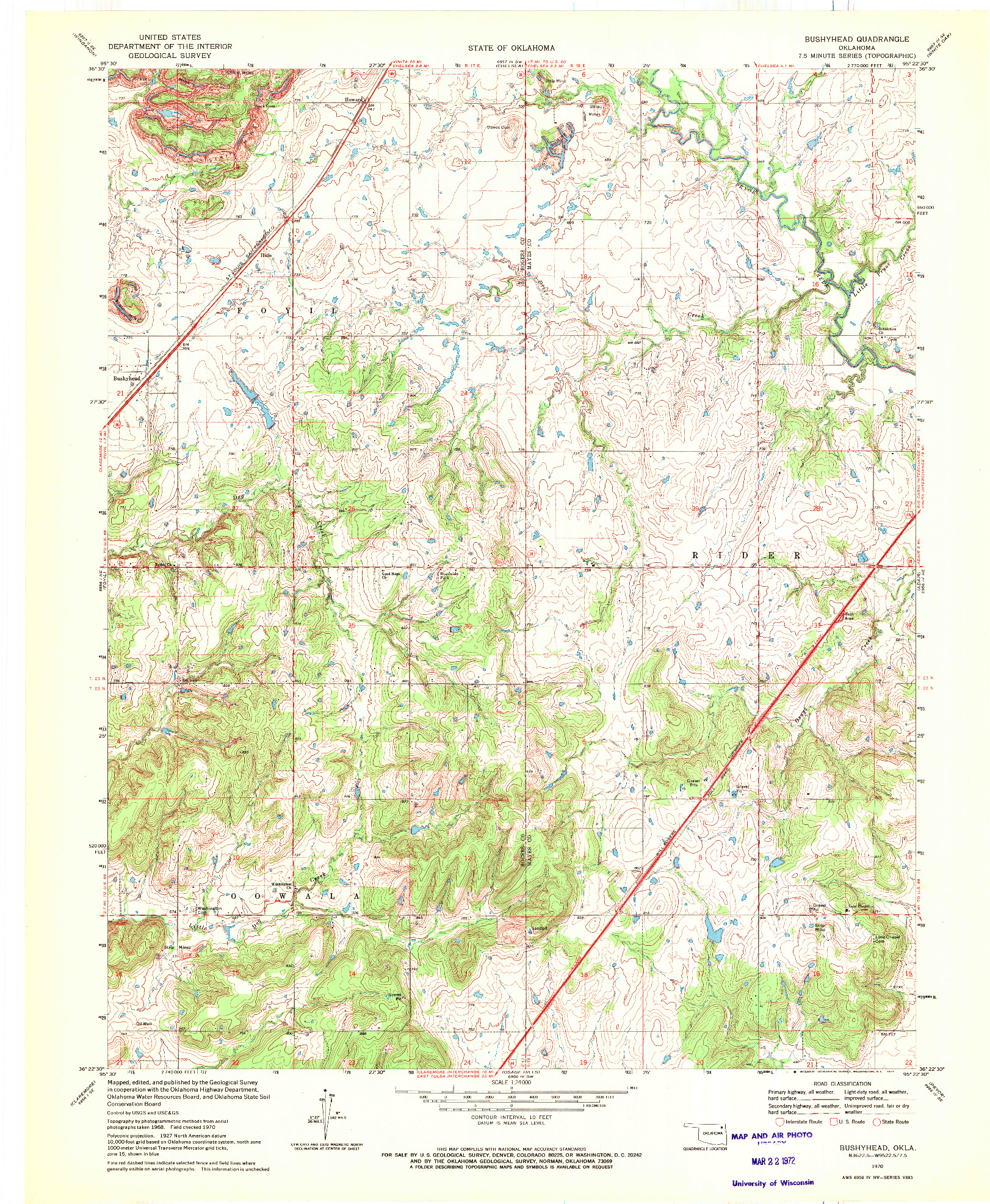 USGS 1:24000-SCALE QUADRANGLE FOR BUSHYHEAD, OK 1970