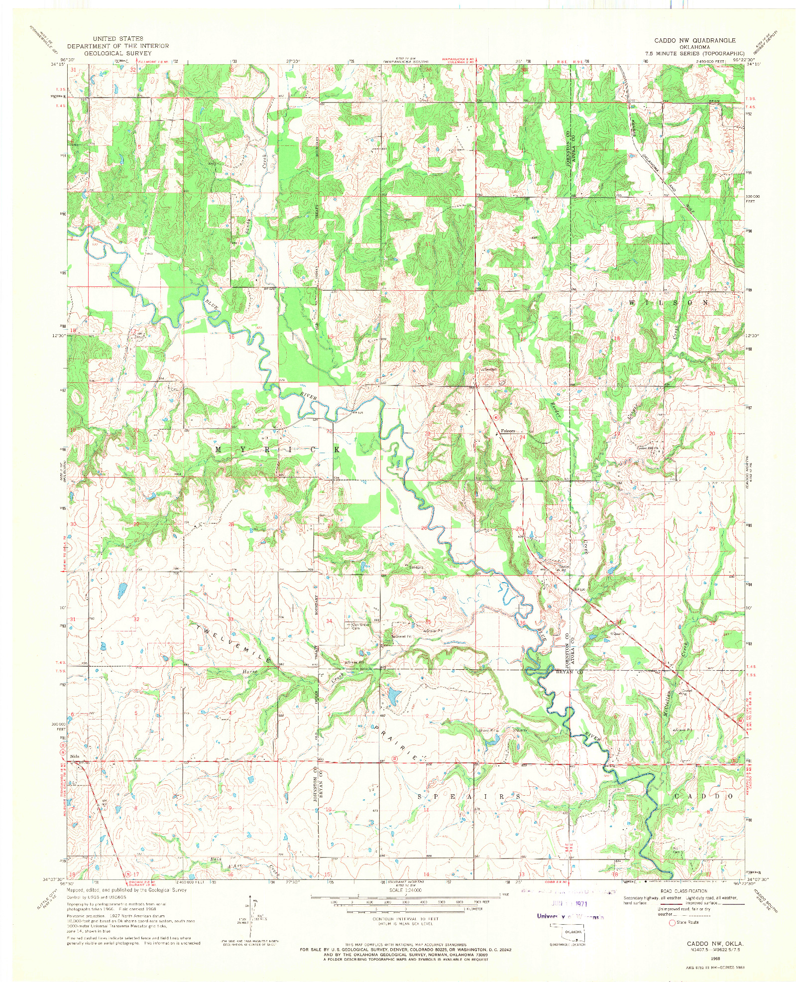 USGS 1:24000-SCALE QUADRANGLE FOR CADDO NW, OK 1968