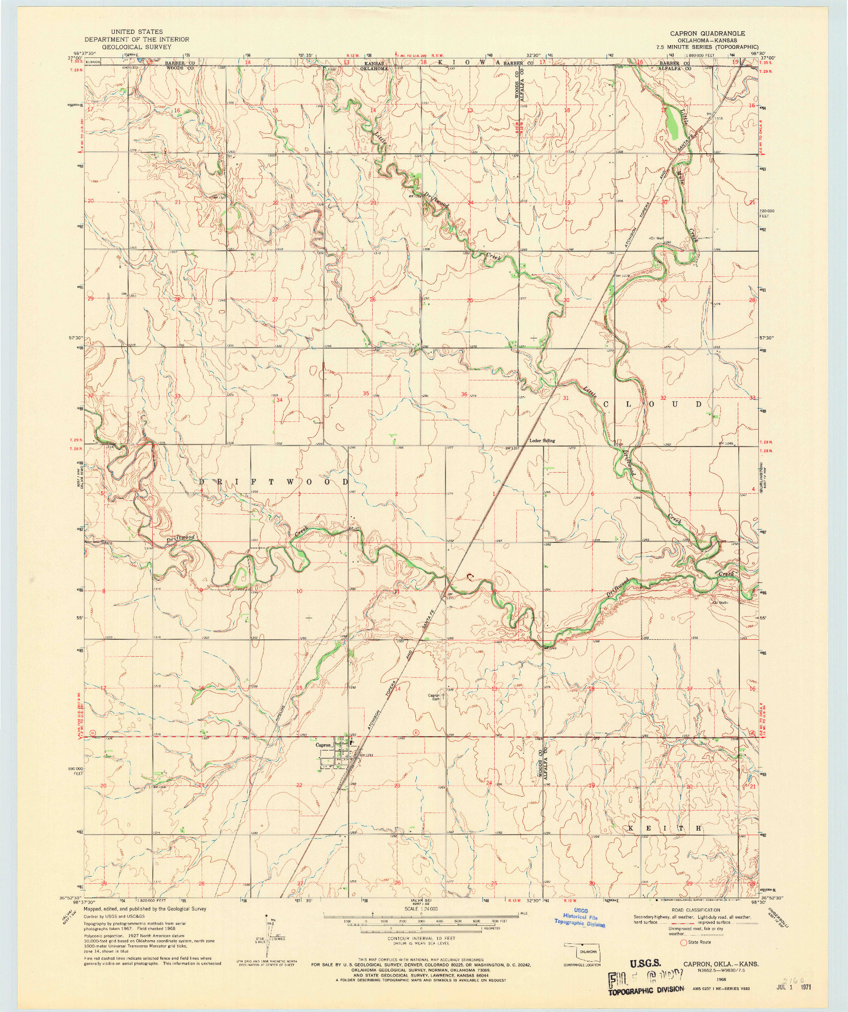 USGS 1:24000-SCALE QUADRANGLE FOR CAPRON, OK 1968