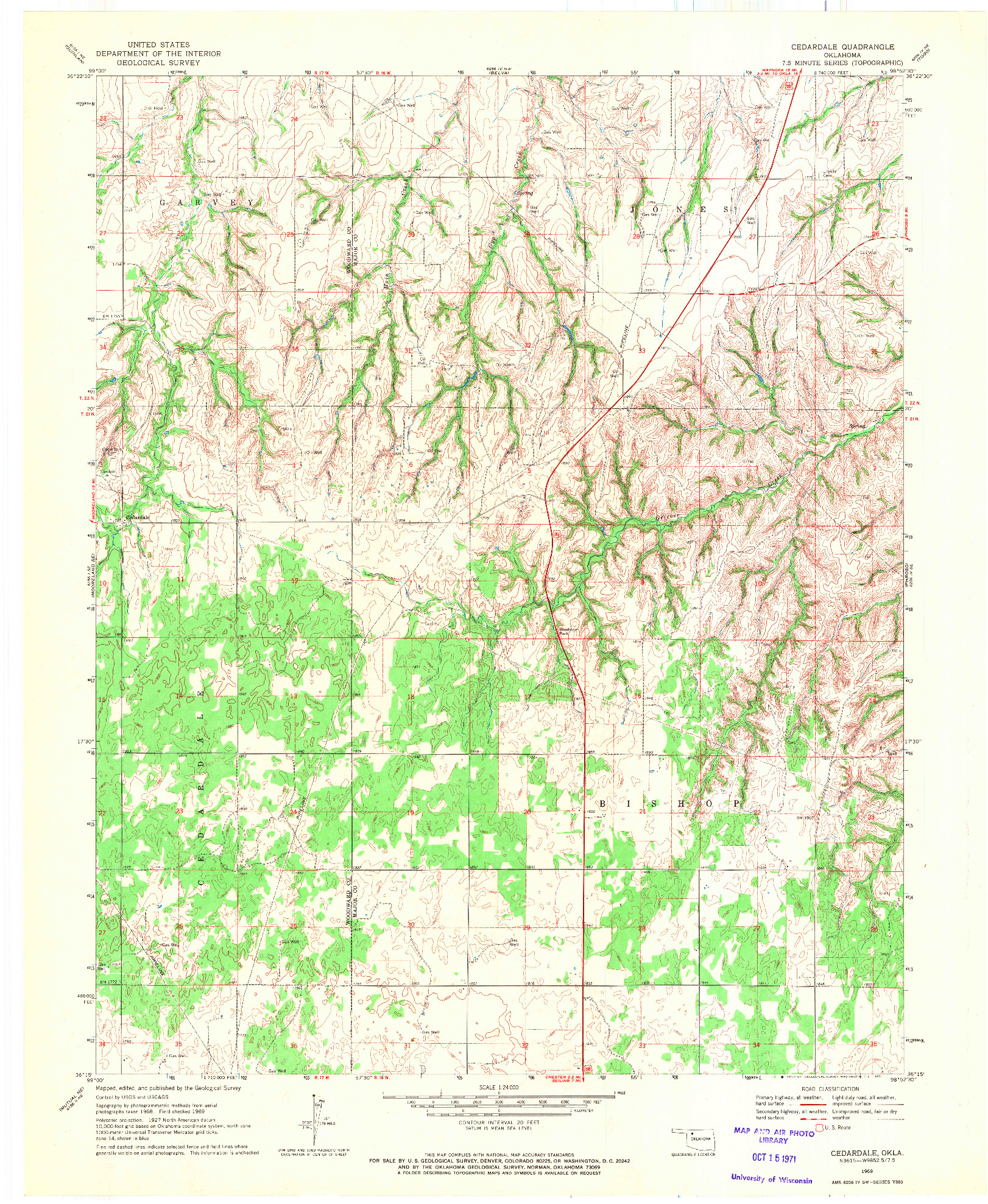 USGS 1:24000-SCALE QUADRANGLE FOR CEDARDALE, OK 1969