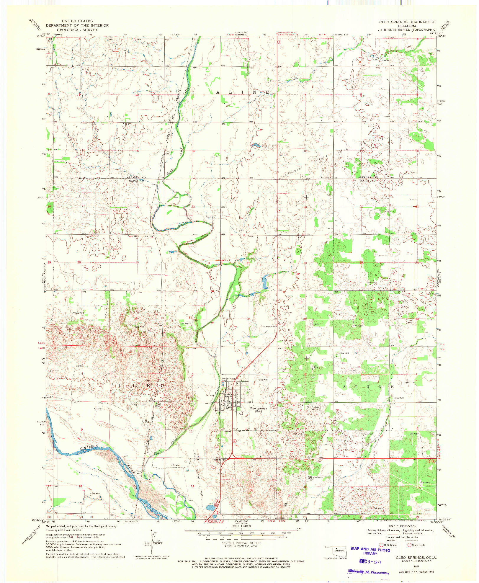 USGS 1:24000-SCALE QUADRANGLE FOR CLEO SPRINGS, OK 1969