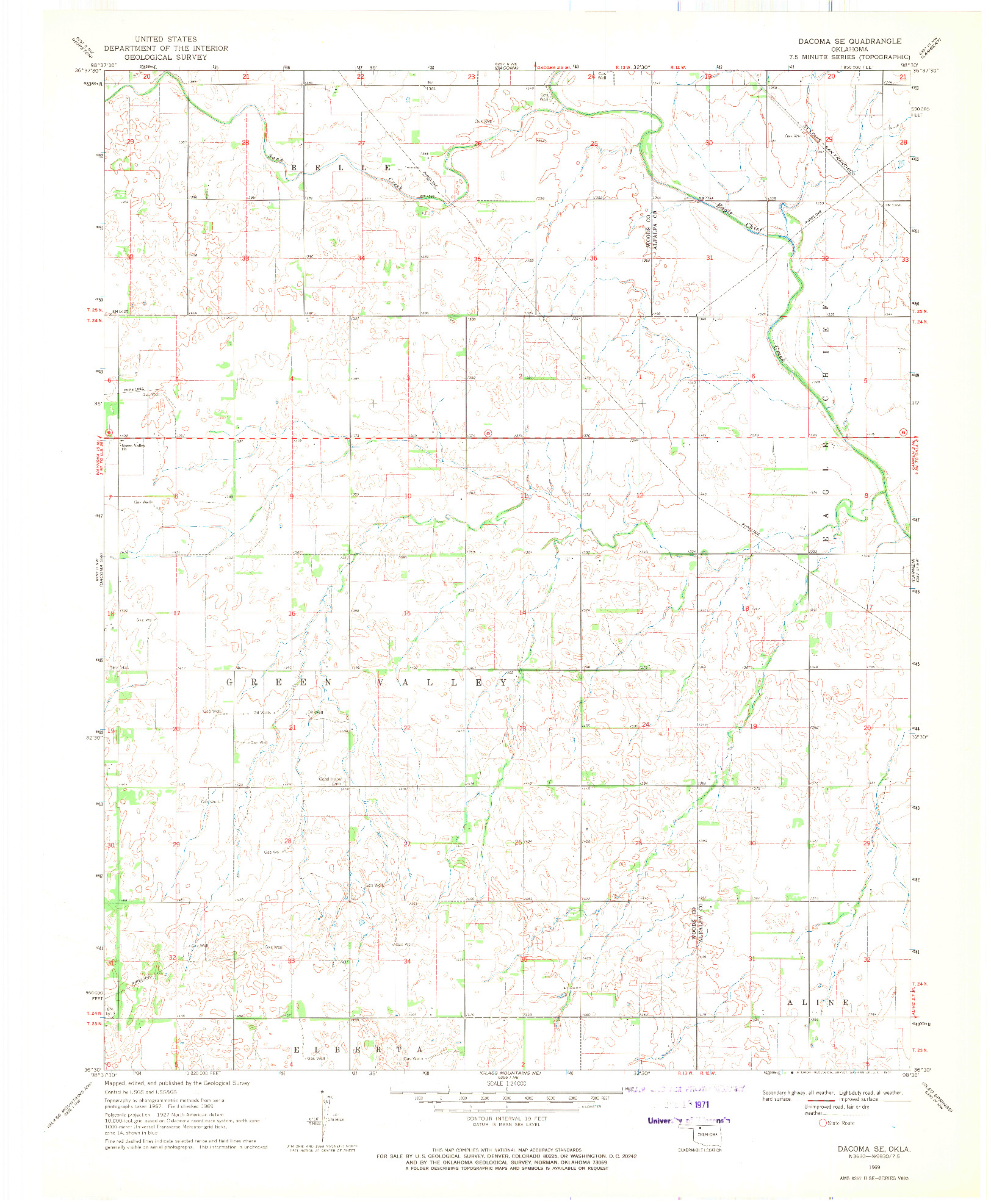 USGS 1:24000-SCALE QUADRANGLE FOR DACOMA SE, OK 1969