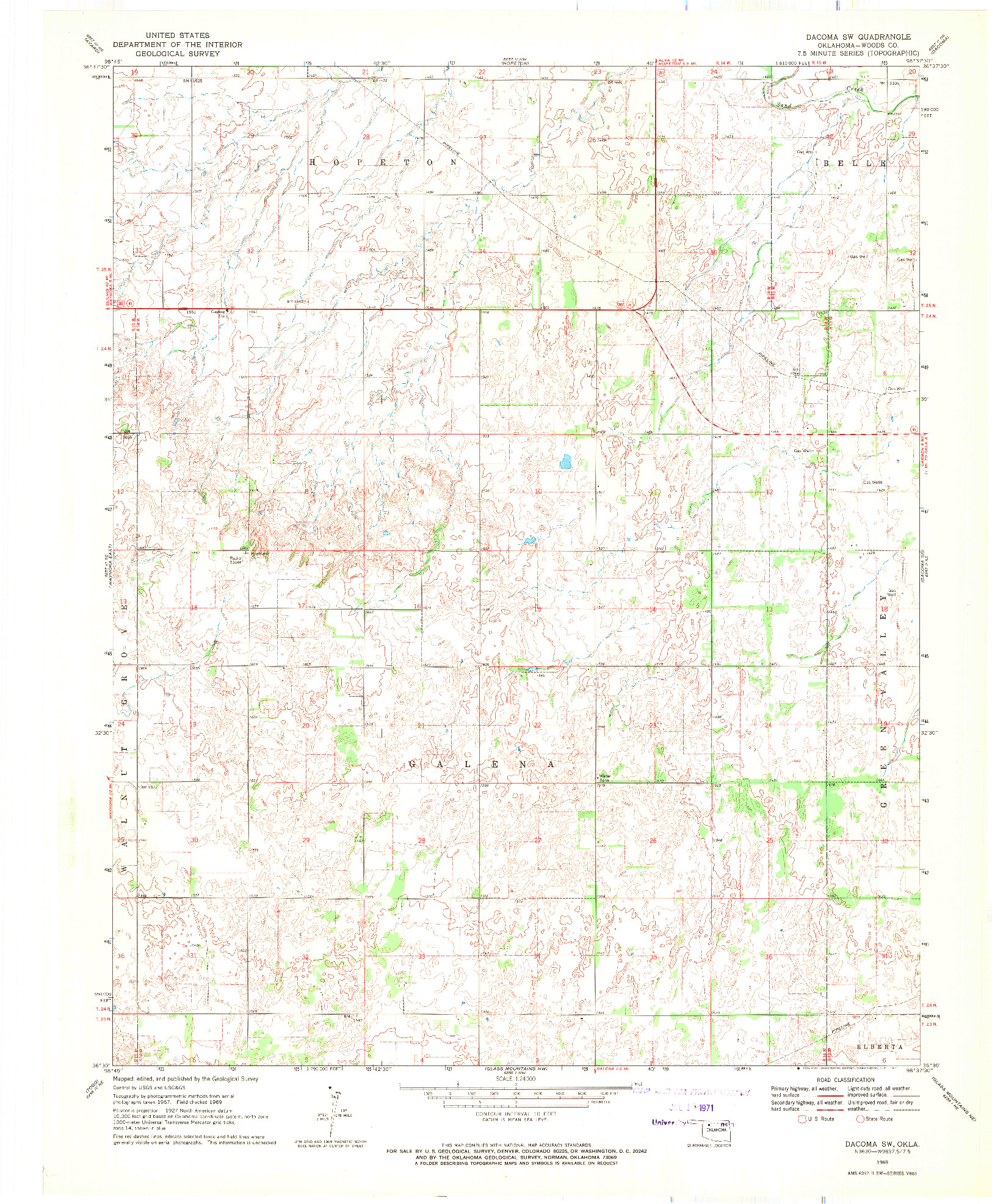 USGS 1:24000-SCALE QUADRANGLE FOR DACOMA SW, OK 1969