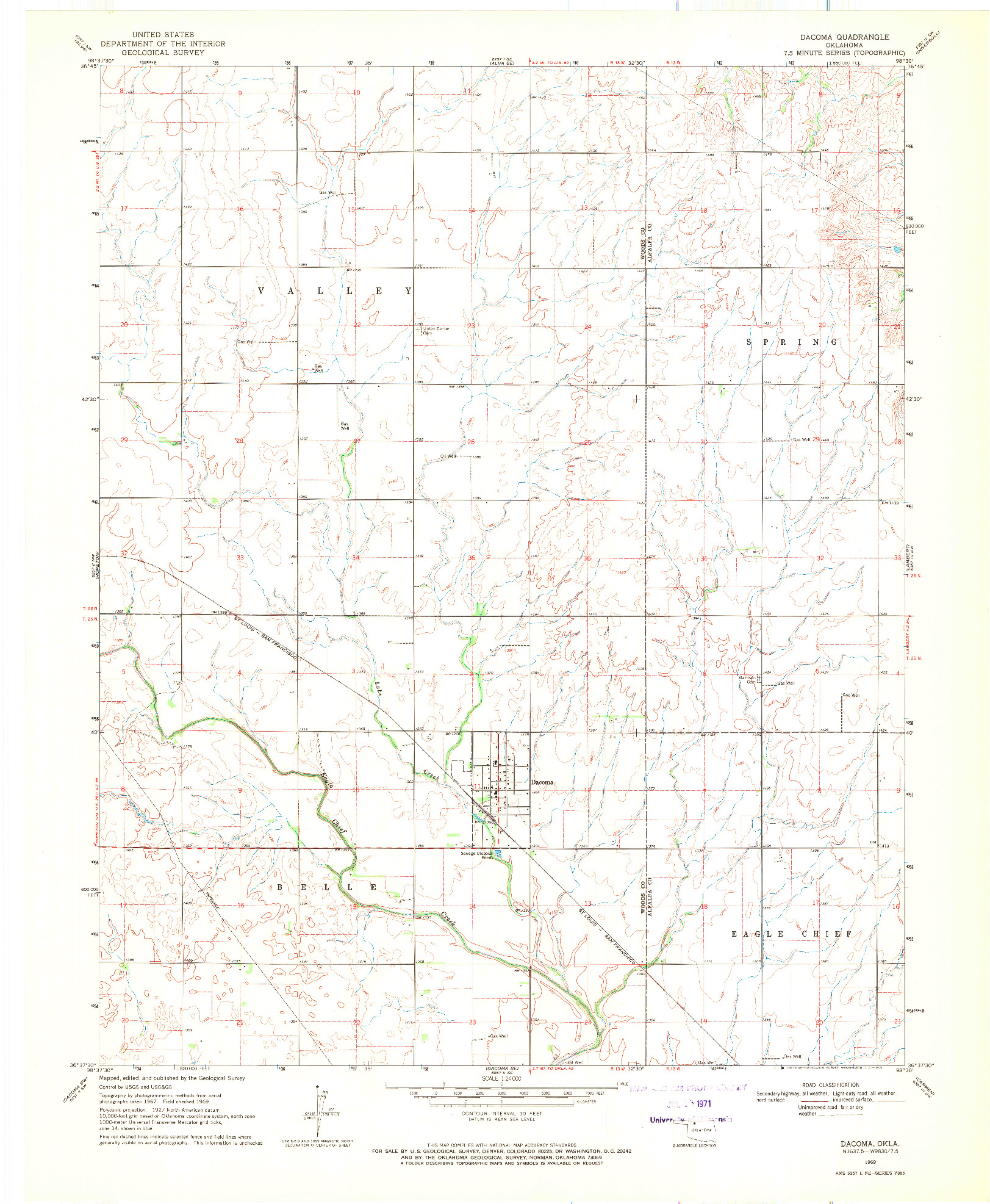 USGS 1:24000-SCALE QUADRANGLE FOR DACOMA, OK 1969