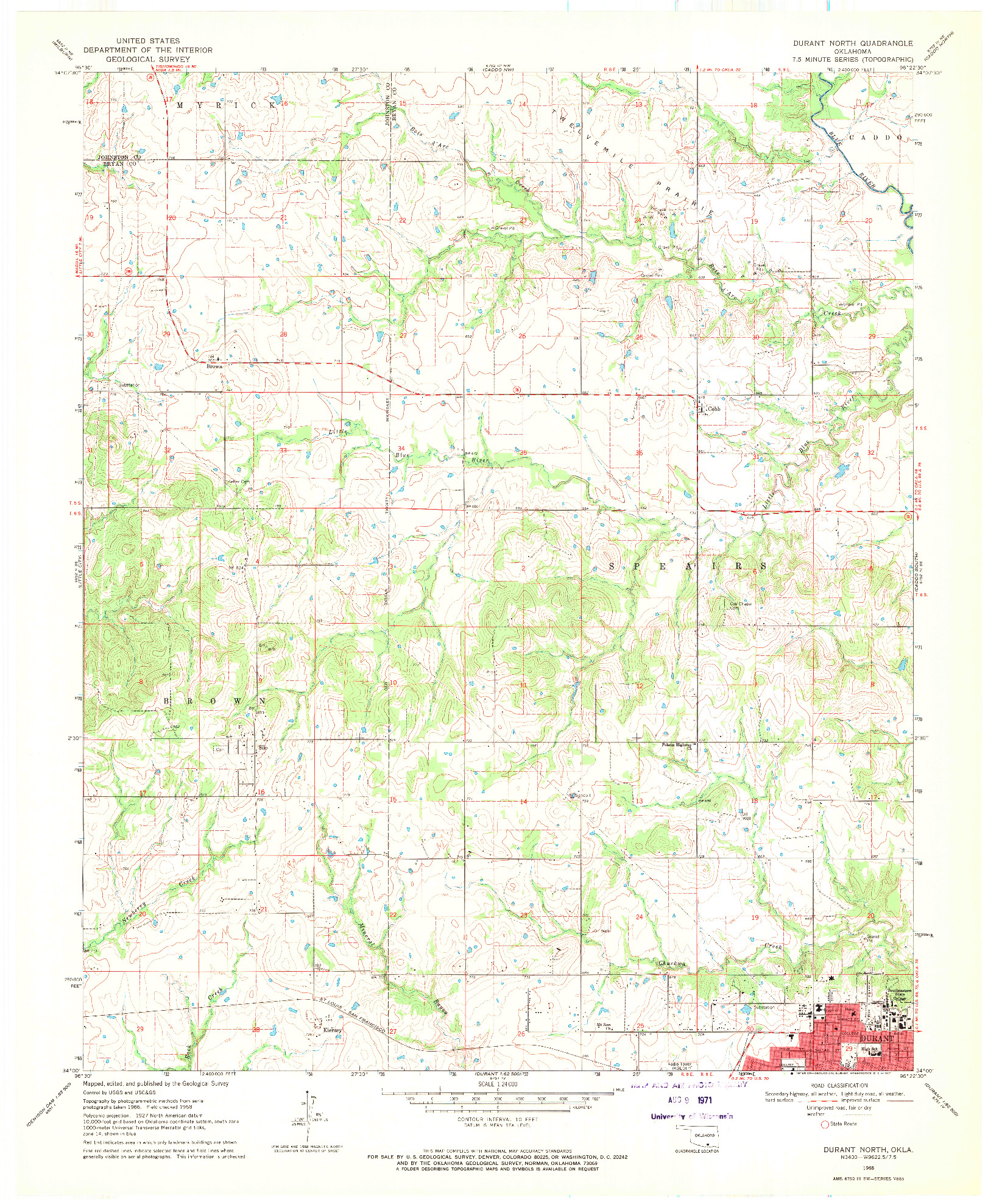 USGS 1:24000-SCALE QUADRANGLE FOR DURANT NORTH, OK 1968