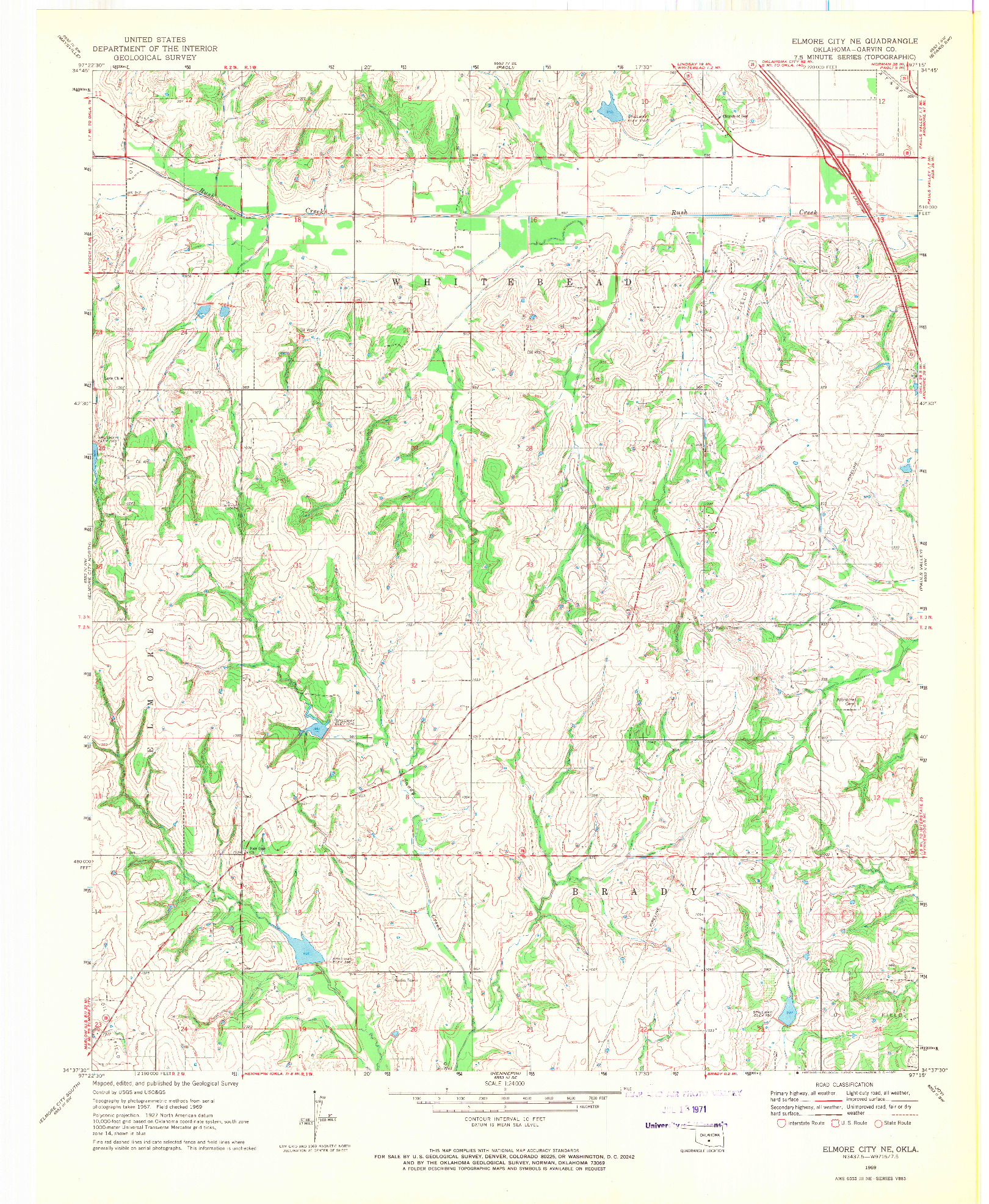 USGS 1:24000-SCALE QUADRANGLE FOR ELMORE CITY NE, OK 1969
