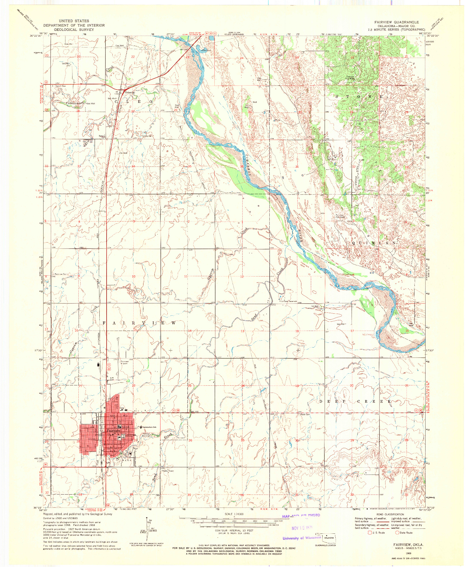 USGS 1:24000-SCALE QUADRANGLE FOR FAIRVIEW, OK 1969